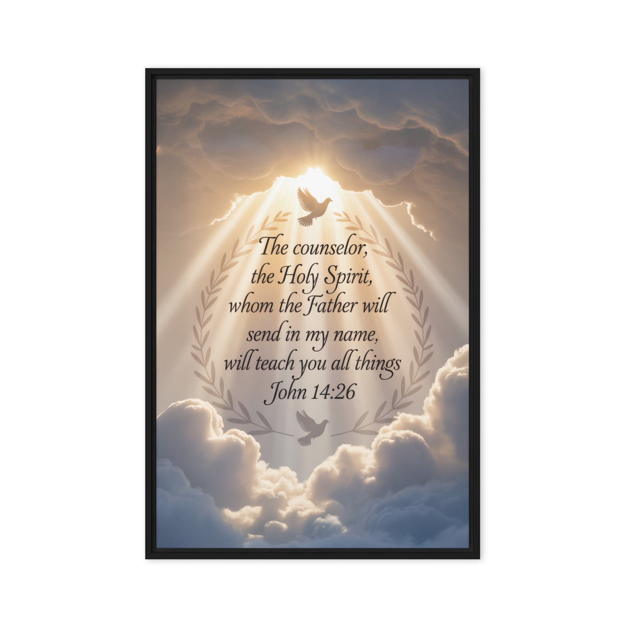 John 14:26 Bible Verse Counselor Framed Canvas Black 20″×30″