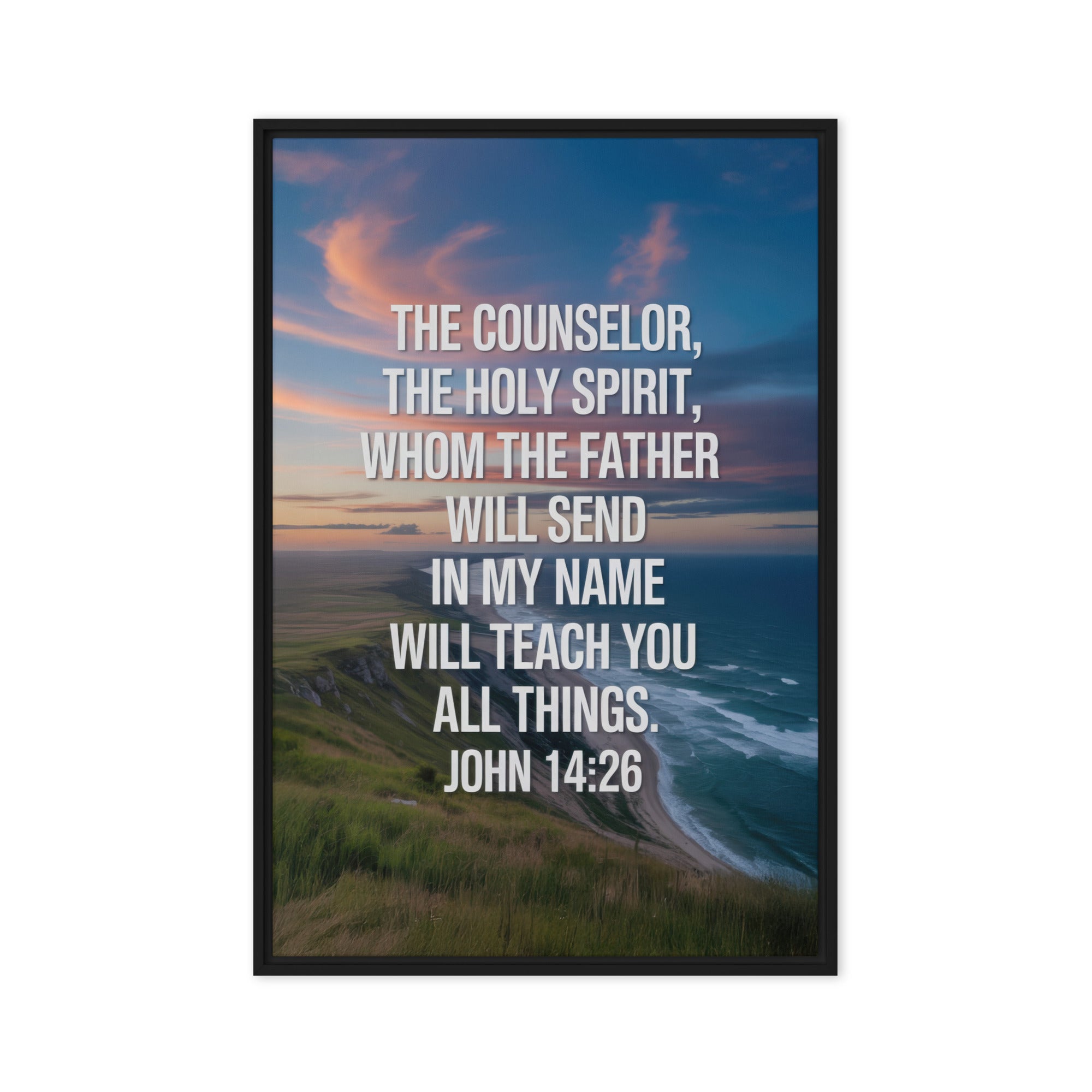 John 14:26 Bible Verse will teach Framed Canvas Black 20″×30″