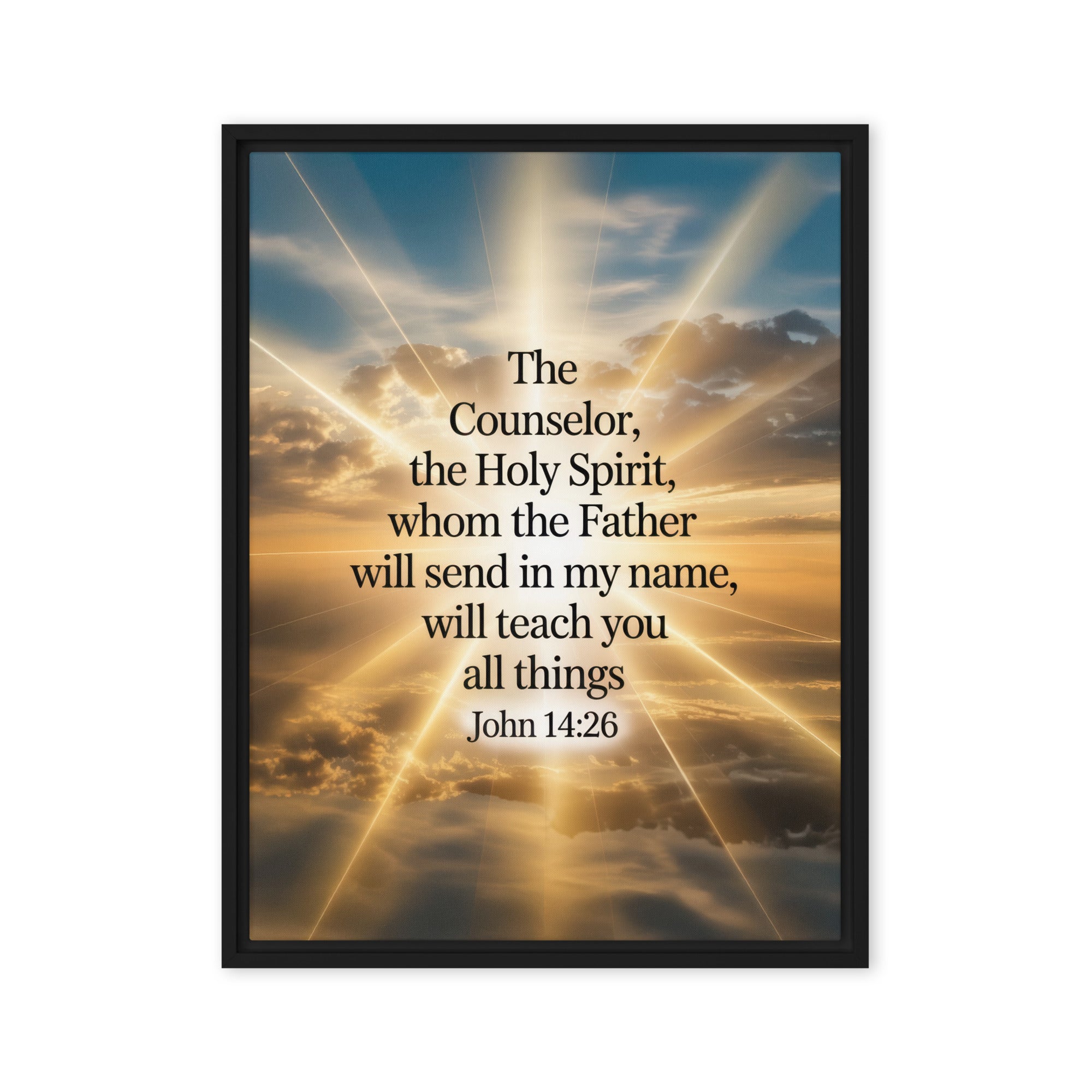 John 14:26 Bible Verse will send Framed Canvas Black 24″×32″