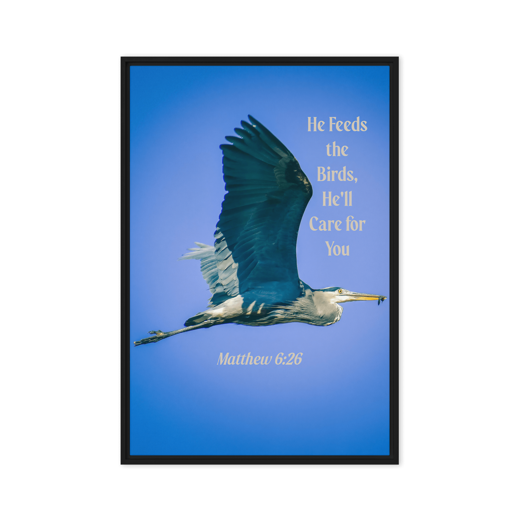 Matt 6:26, Graceful Heron, He'll Care for You Framed Canvas