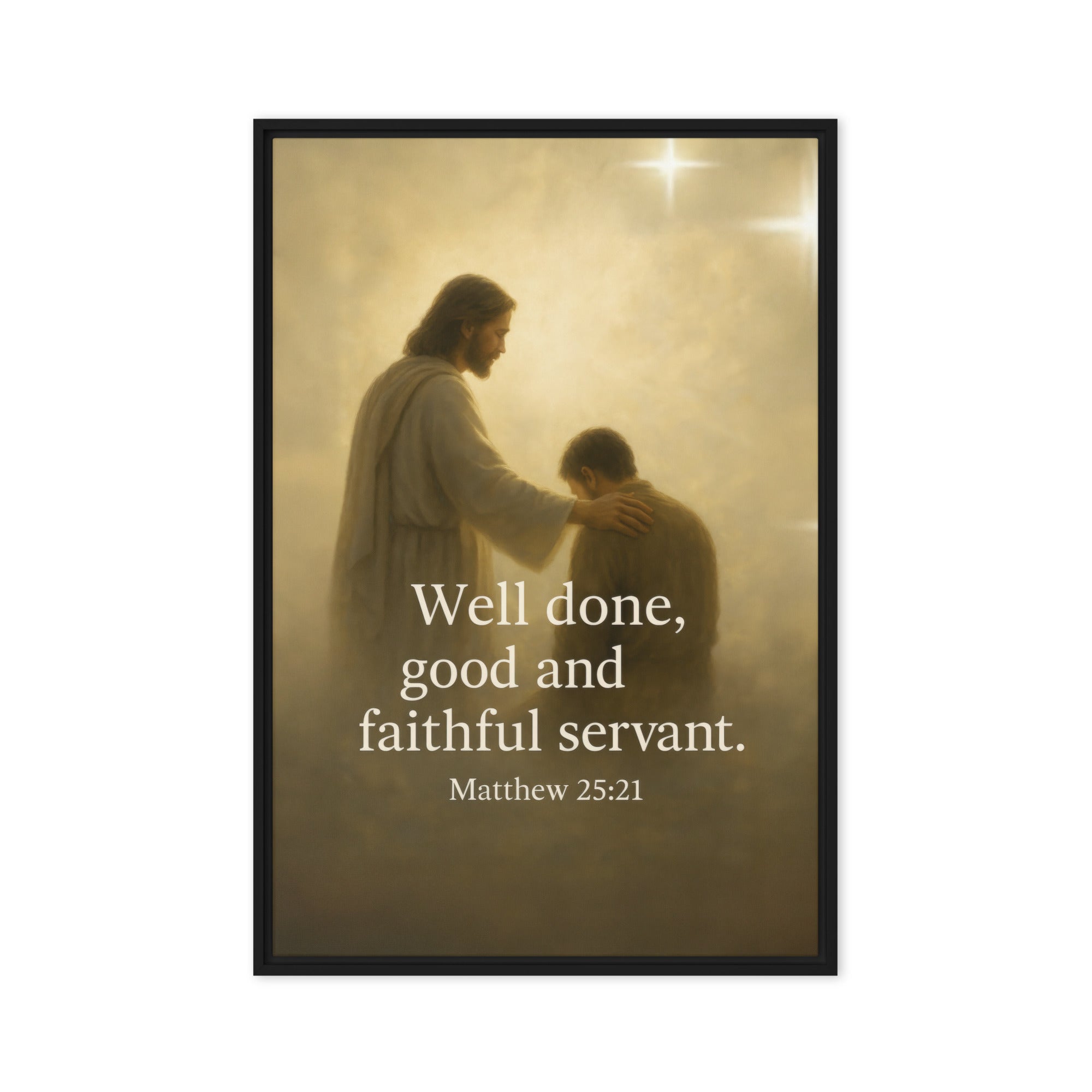 Matthew 25:21 Bible Verse Well Done Framed Canvas Black 24″×36″