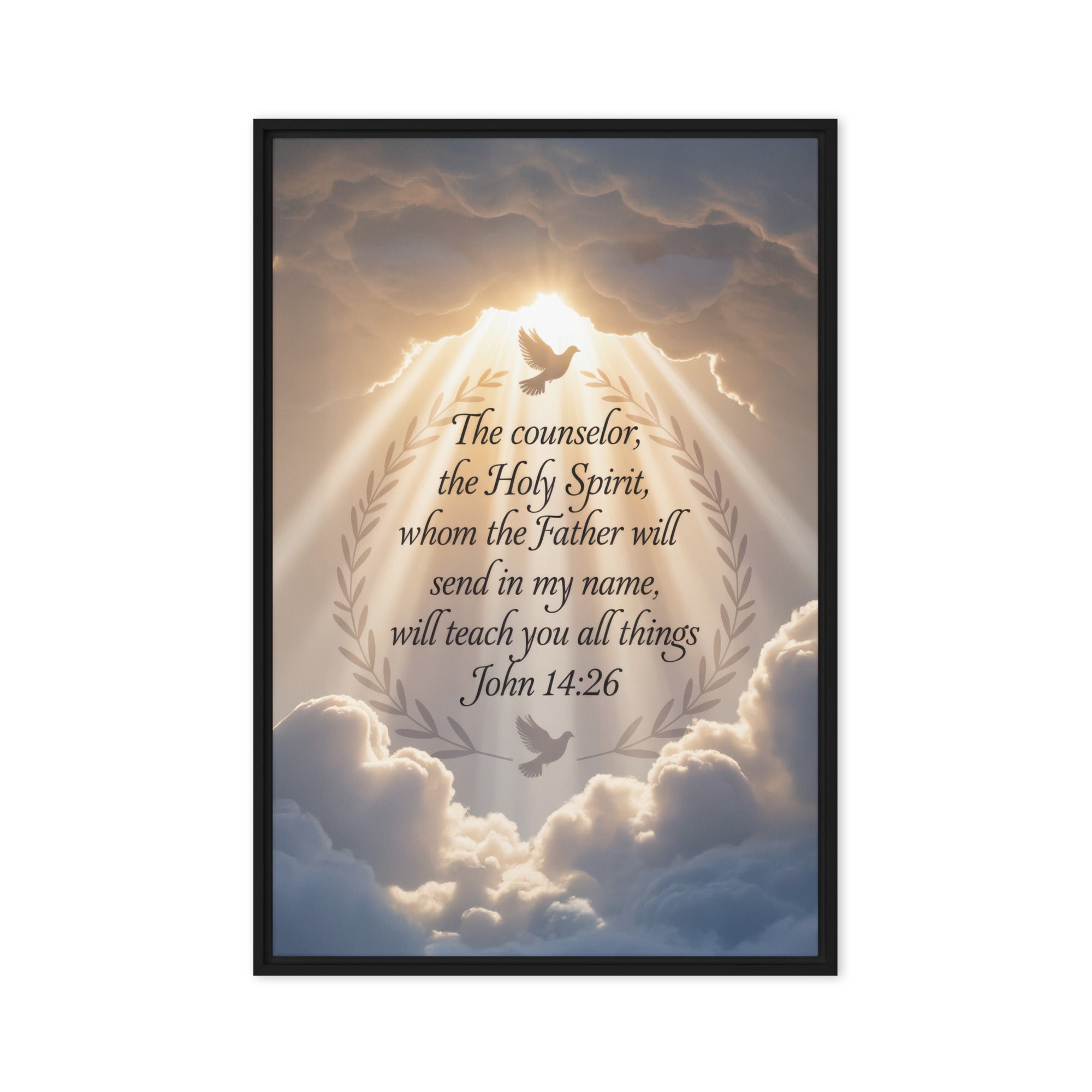 John 14:26 Bible Verse Counselor Framed Canvas Black 24″×36″