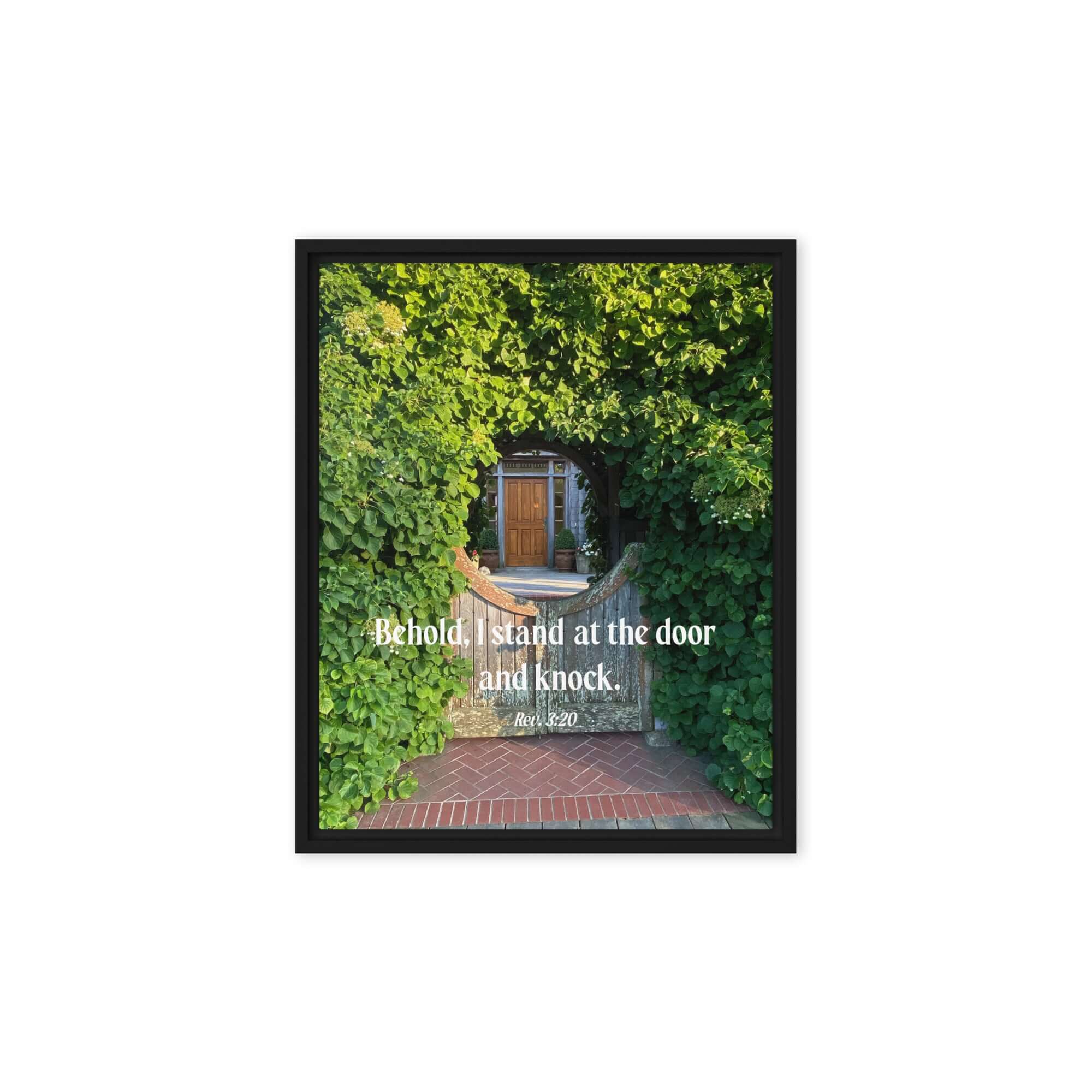 Rev 3:20 Bible Verse, Garden Doorway Framed Canvas