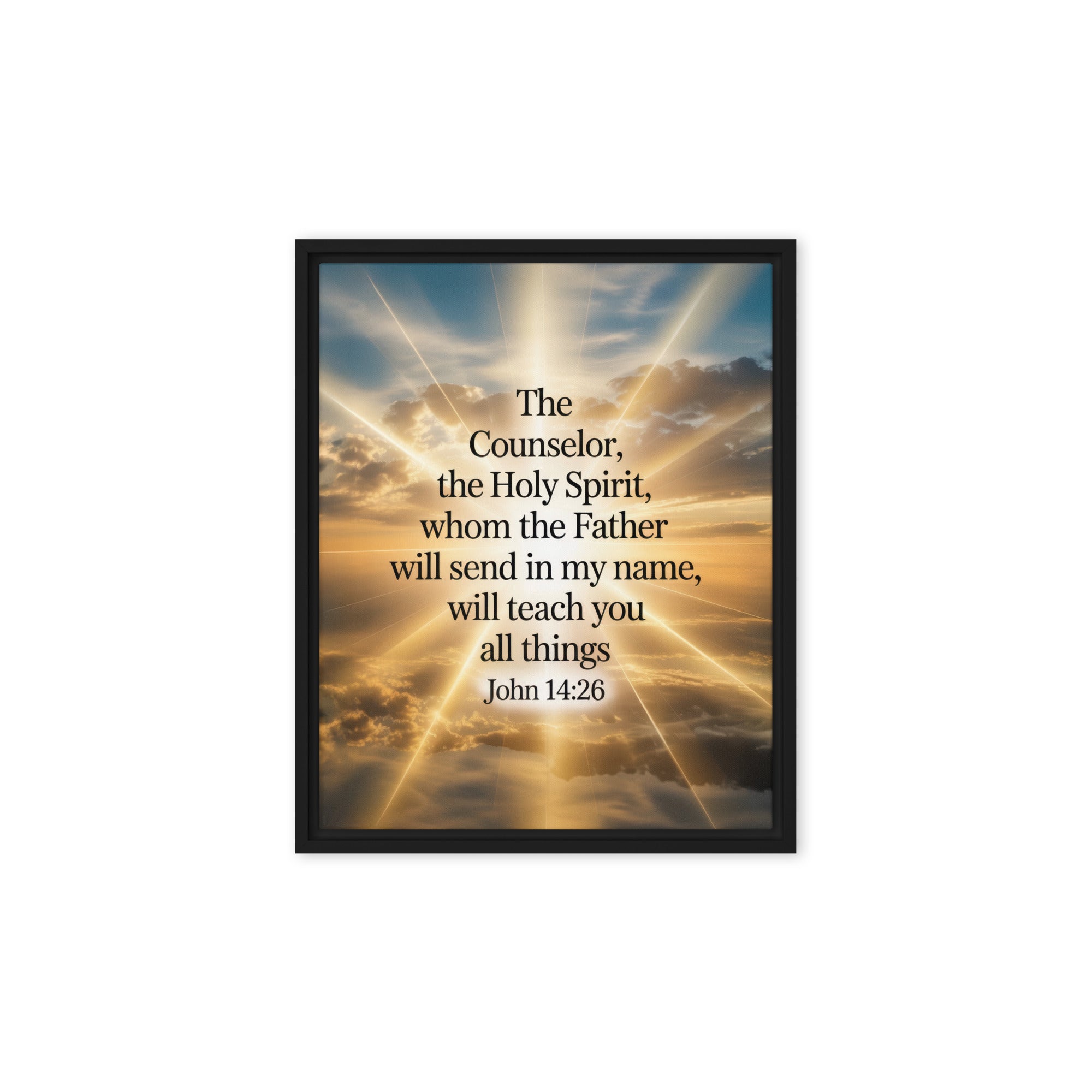 John 14:26 Bible Verse will send Framed Canvas Black 8″×10″