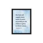 Phil 4:19 - Bible Verse, God will supply Framed Canvas