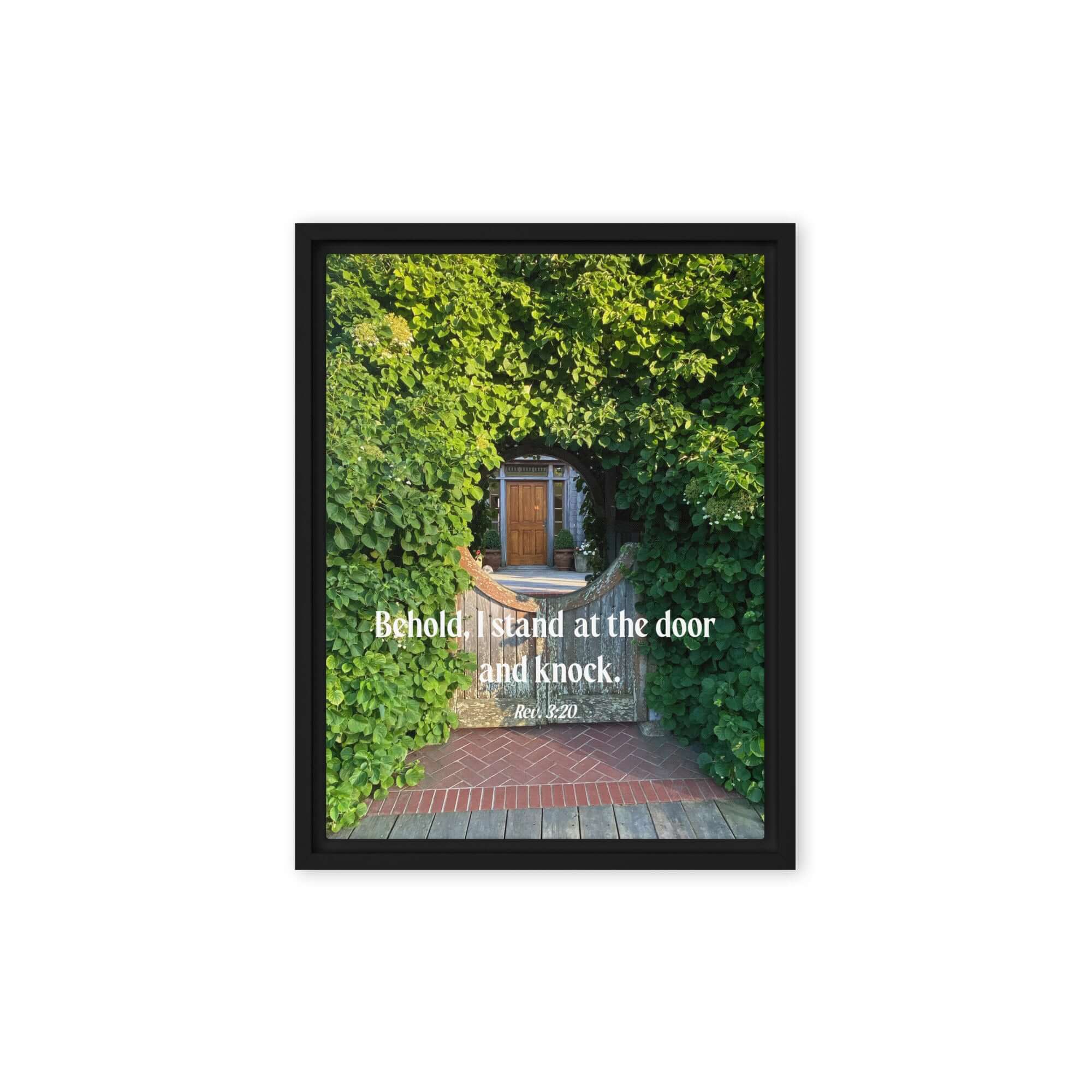 Rev 3:20 Bible Verse, Garden Doorway Framed Canvas