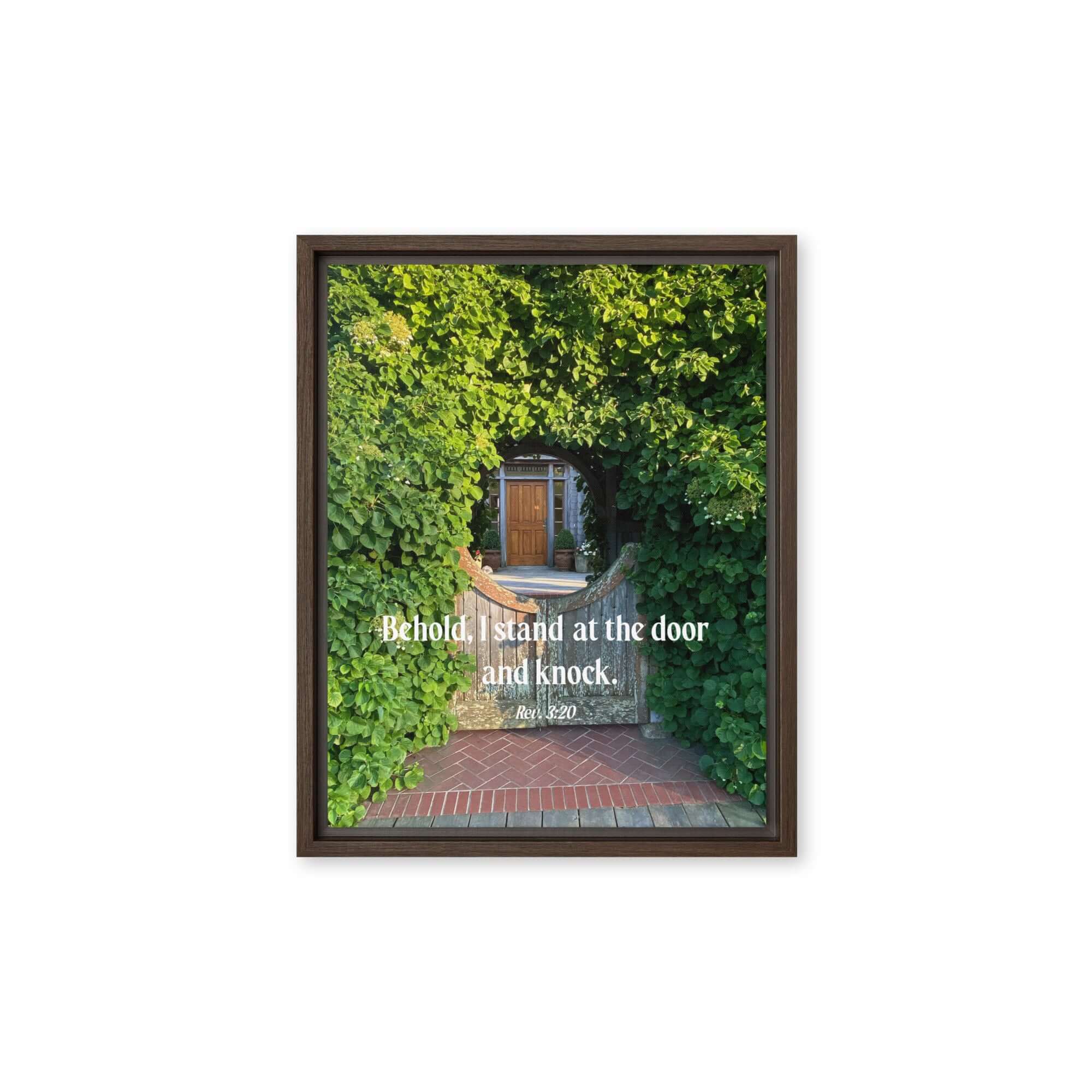 Rev 3:20 Bible Verse, Garden Doorway Framed Canvas