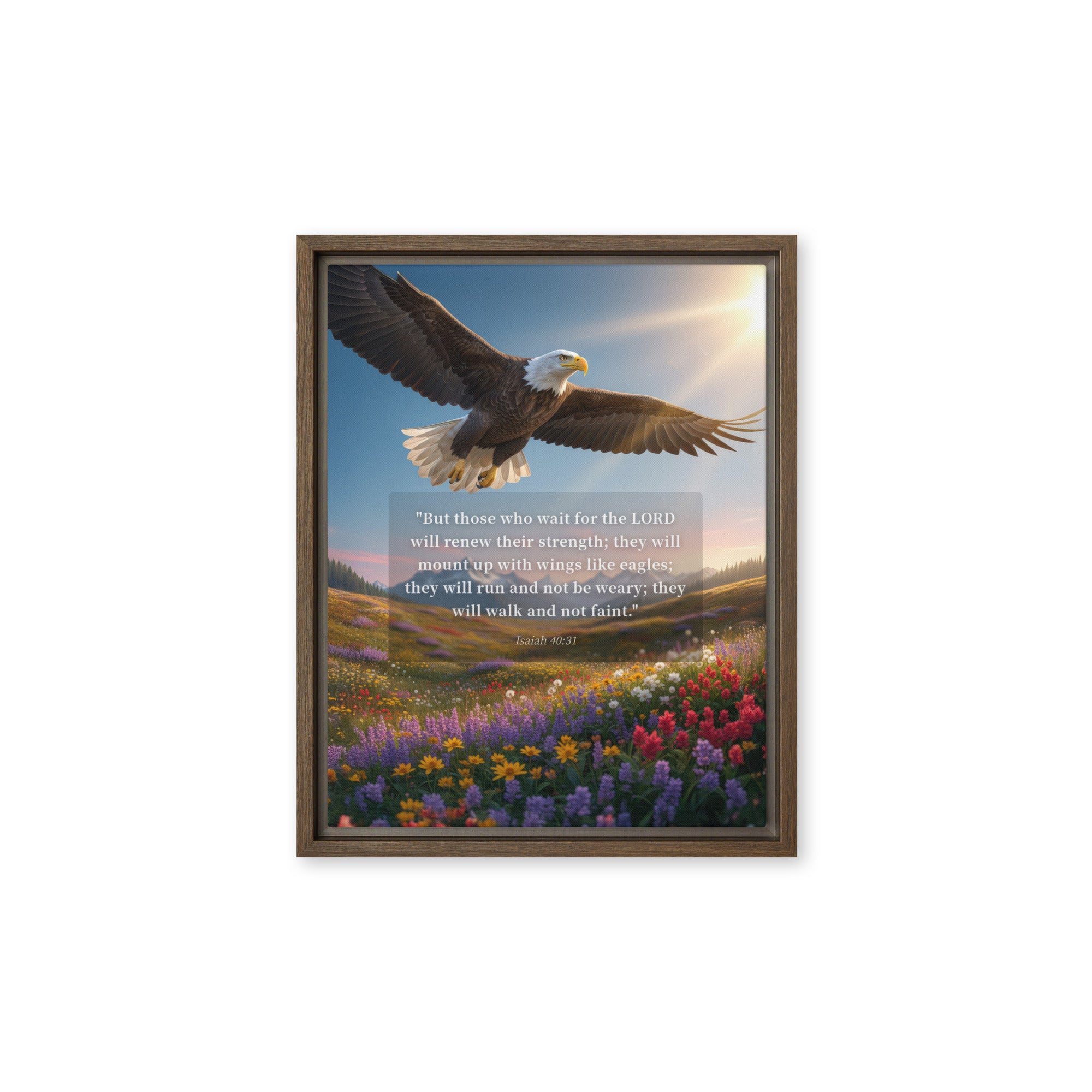 Isaiah 40:31 Bible Verse Who Wait Framed Canvas Brown 11″×14″