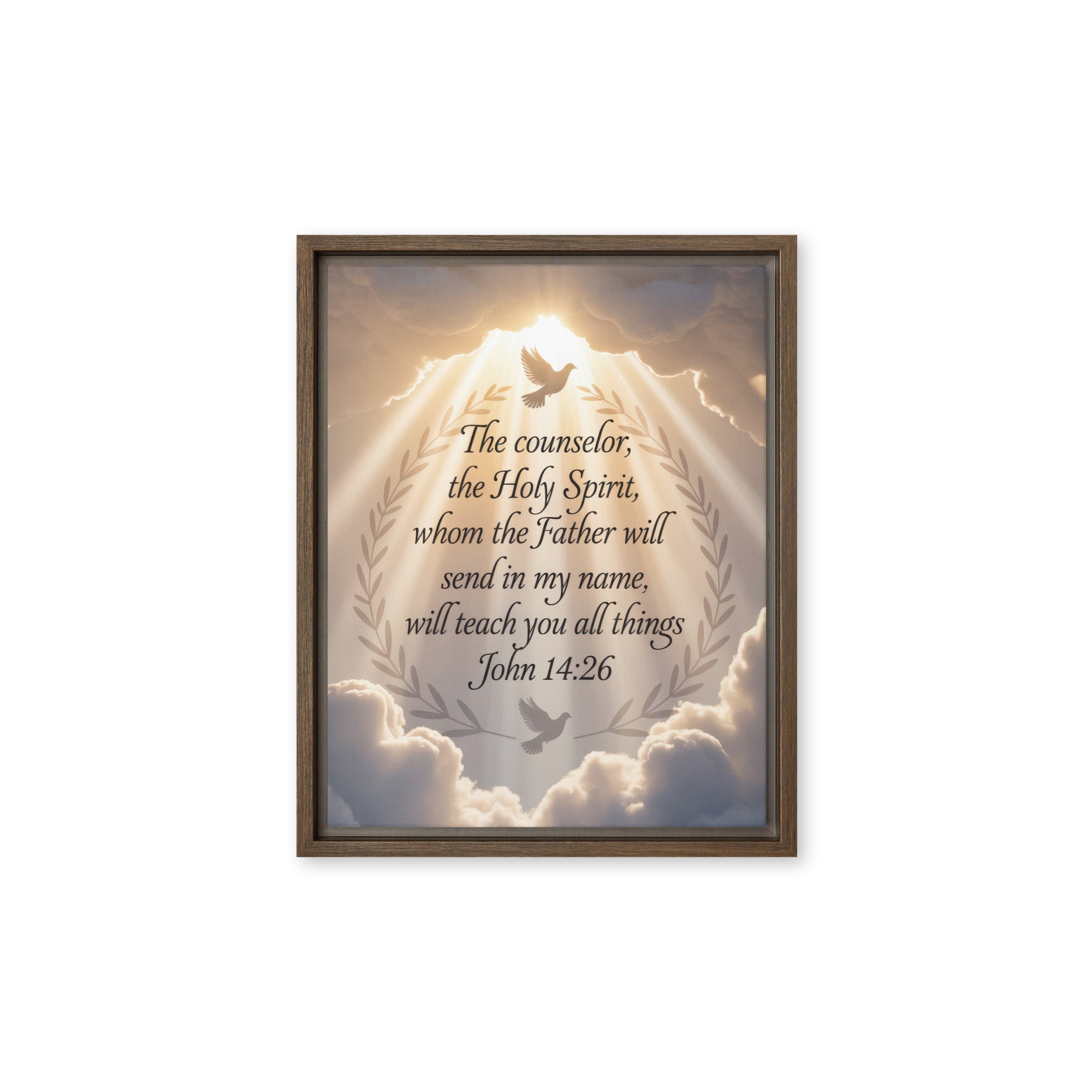 John 14:26 Bible Verse Counselor Framed Canvas Brown 11″×14″