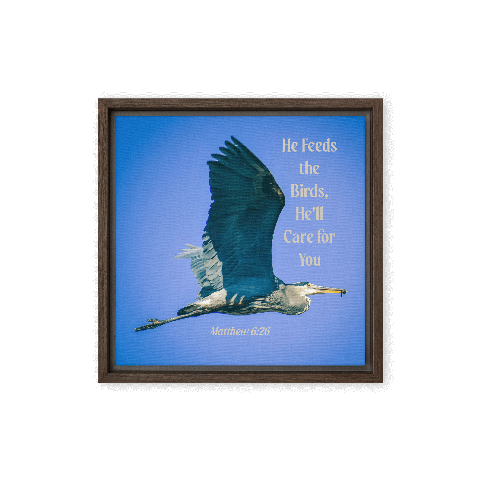 Matt 6:26, Graceful Heron, He'll Care for You Framed Canvas