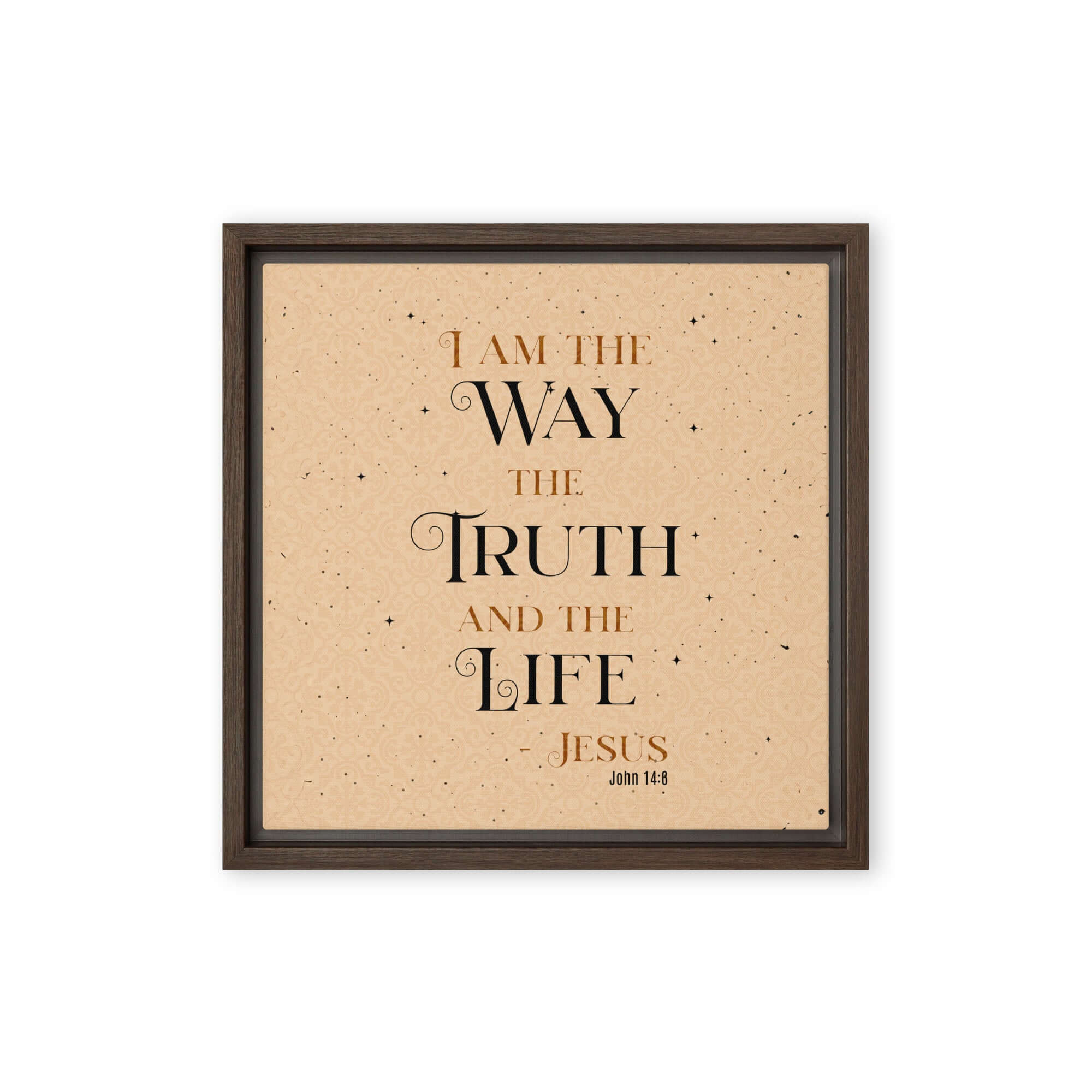 John 14:6 Bible Verse, Color Text Brown Background Framed Canvas