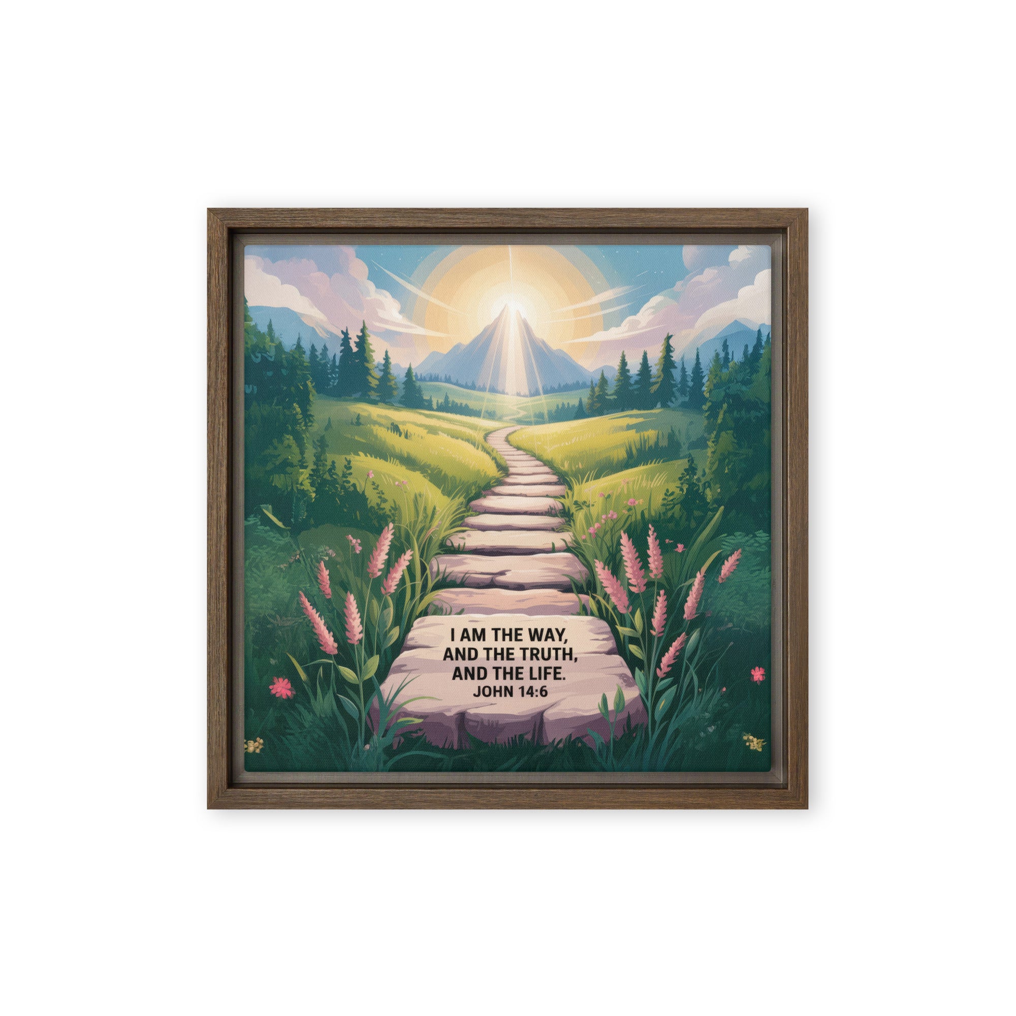 John 14:6 Bible Verse The Truth Framed Canvas Brown 12″×12″