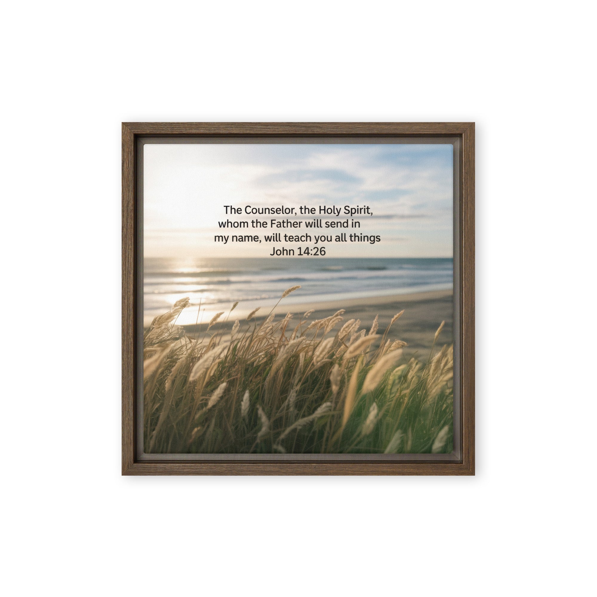 John 14:26 Bible Verse in my name Framed Canvas Brown 12″×12″