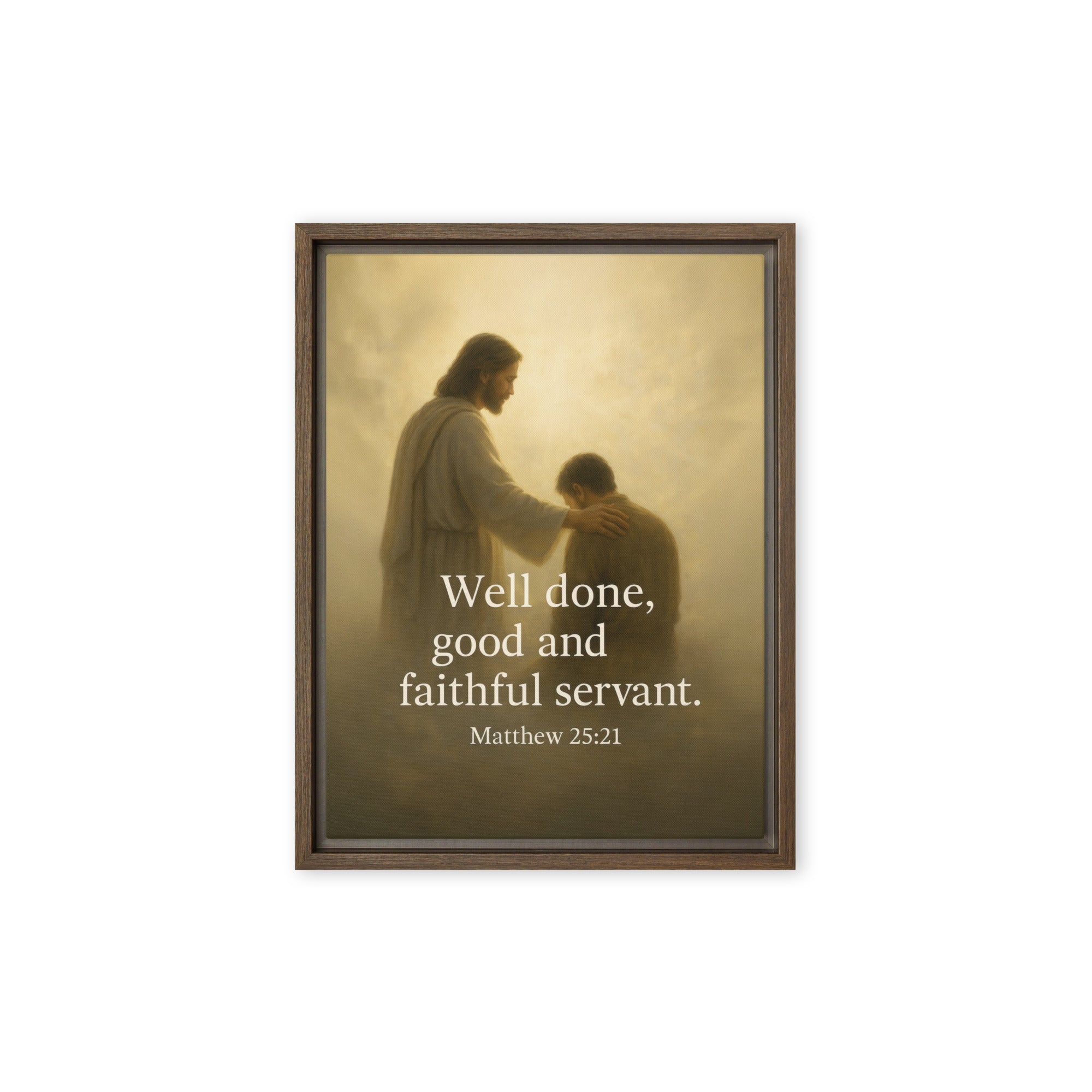 Matthew 25:21 Bible Verse Well Done Framed Canvas Brown 12″×16″