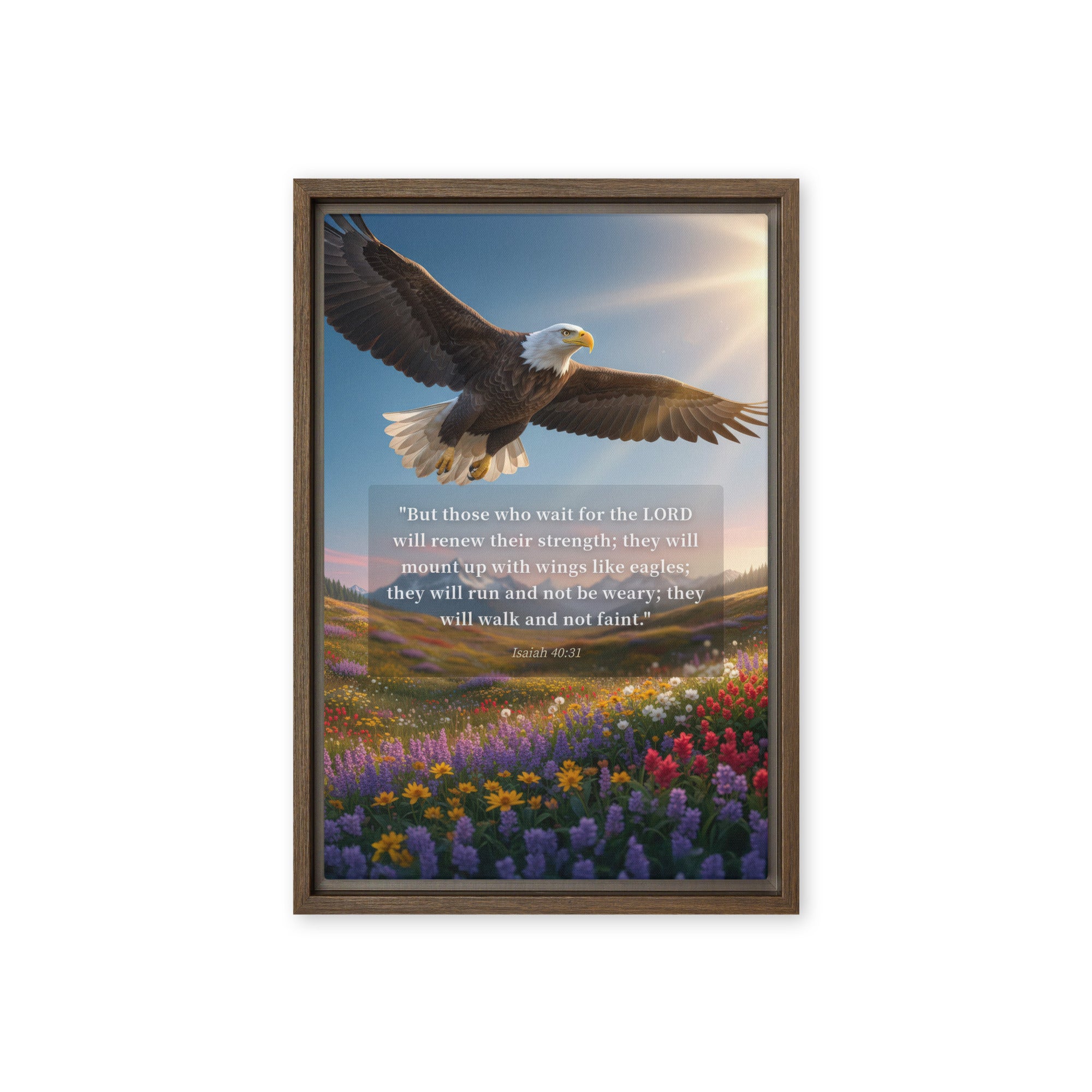 Isaiah 40:31 Bible Verse Who Wait Framed Canvas Brown 12″×18″