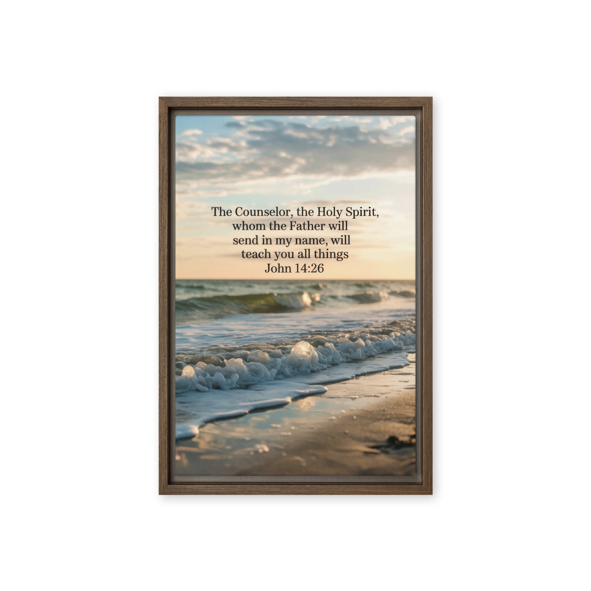 John 14:26 Bible Verse You All Framed Canvas Brown 12″×18″