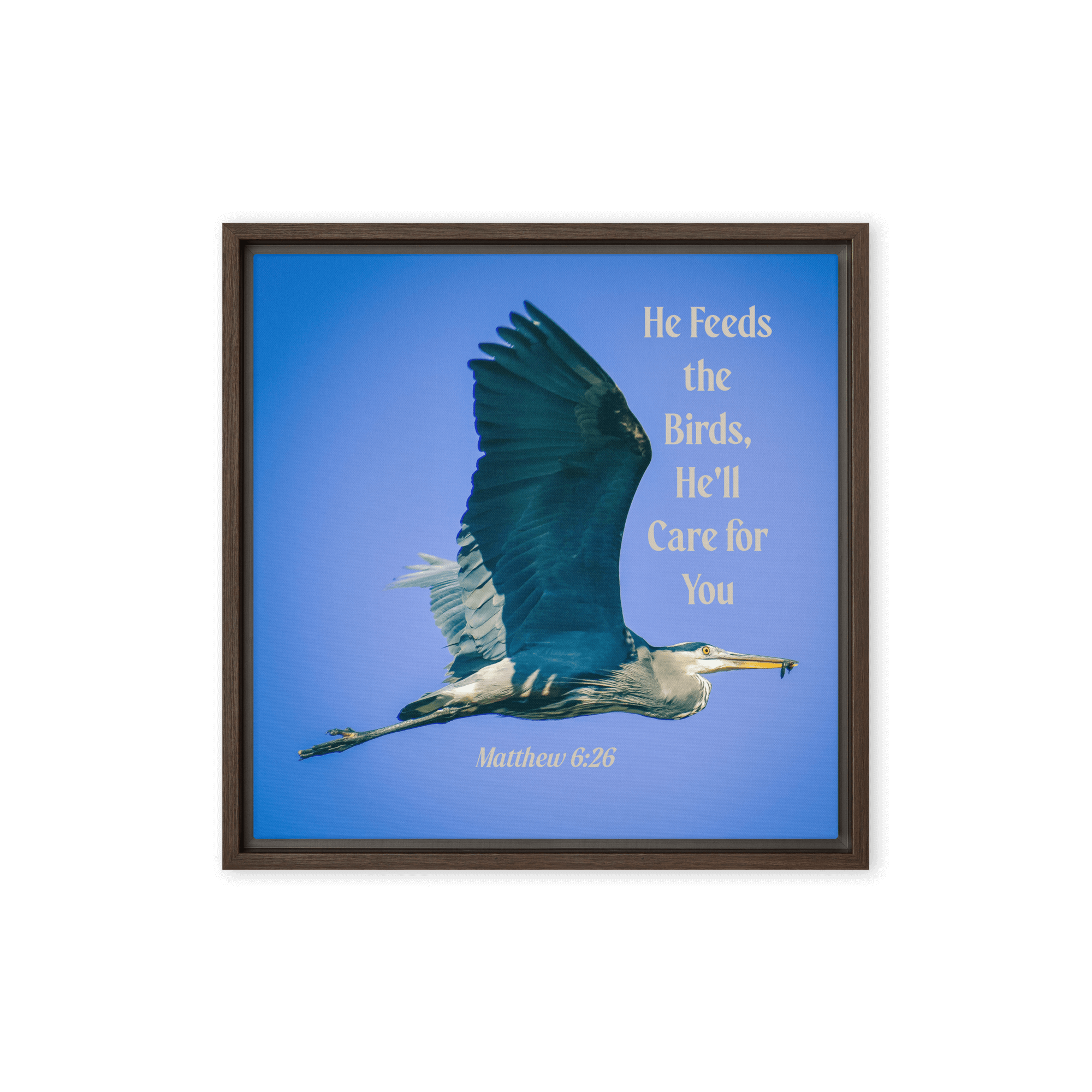 Matt 6:26, Graceful Heron, He'll Care for You Framed Canvas