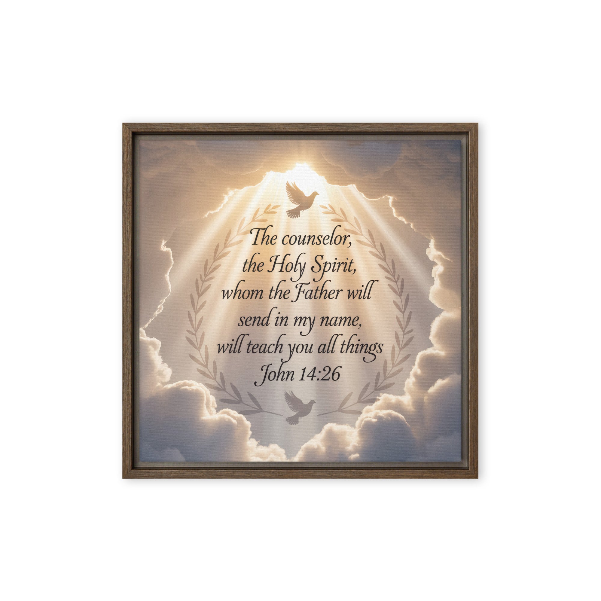 John 14:26 Bible Verse Counselor Framed Canvas Brown 16″×16″