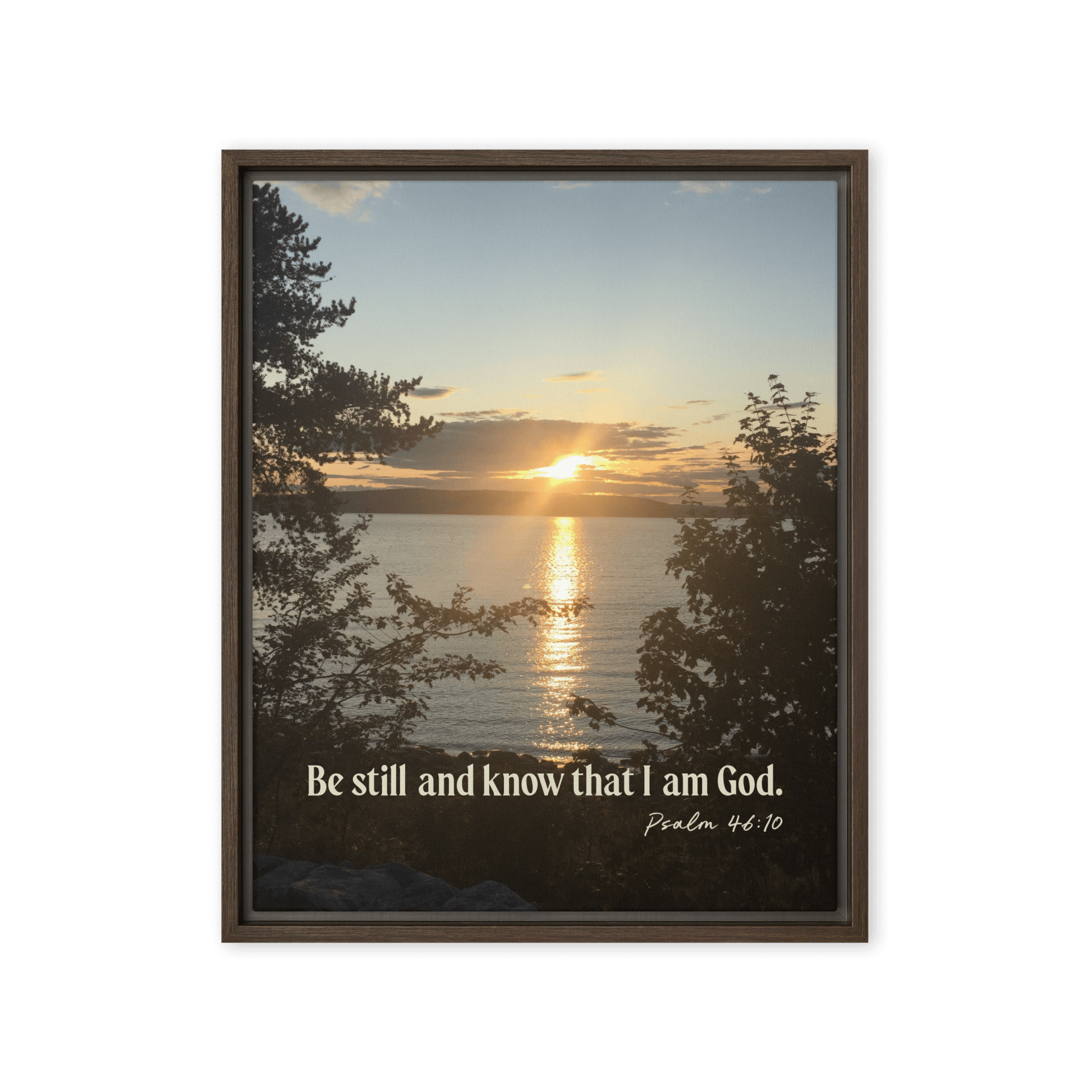 Psalm 46:10 Bible Verse, Sunset Glory Framed Canvas