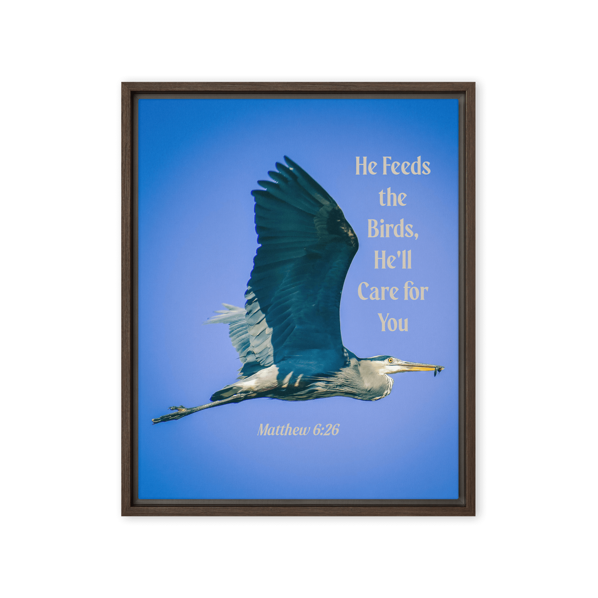 Matt 6:26, Graceful Heron, He'll Care for You Framed Canvas