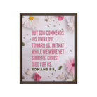 Romans 5:8 - Bible Verse, Christ Died for Us Framed Canvas