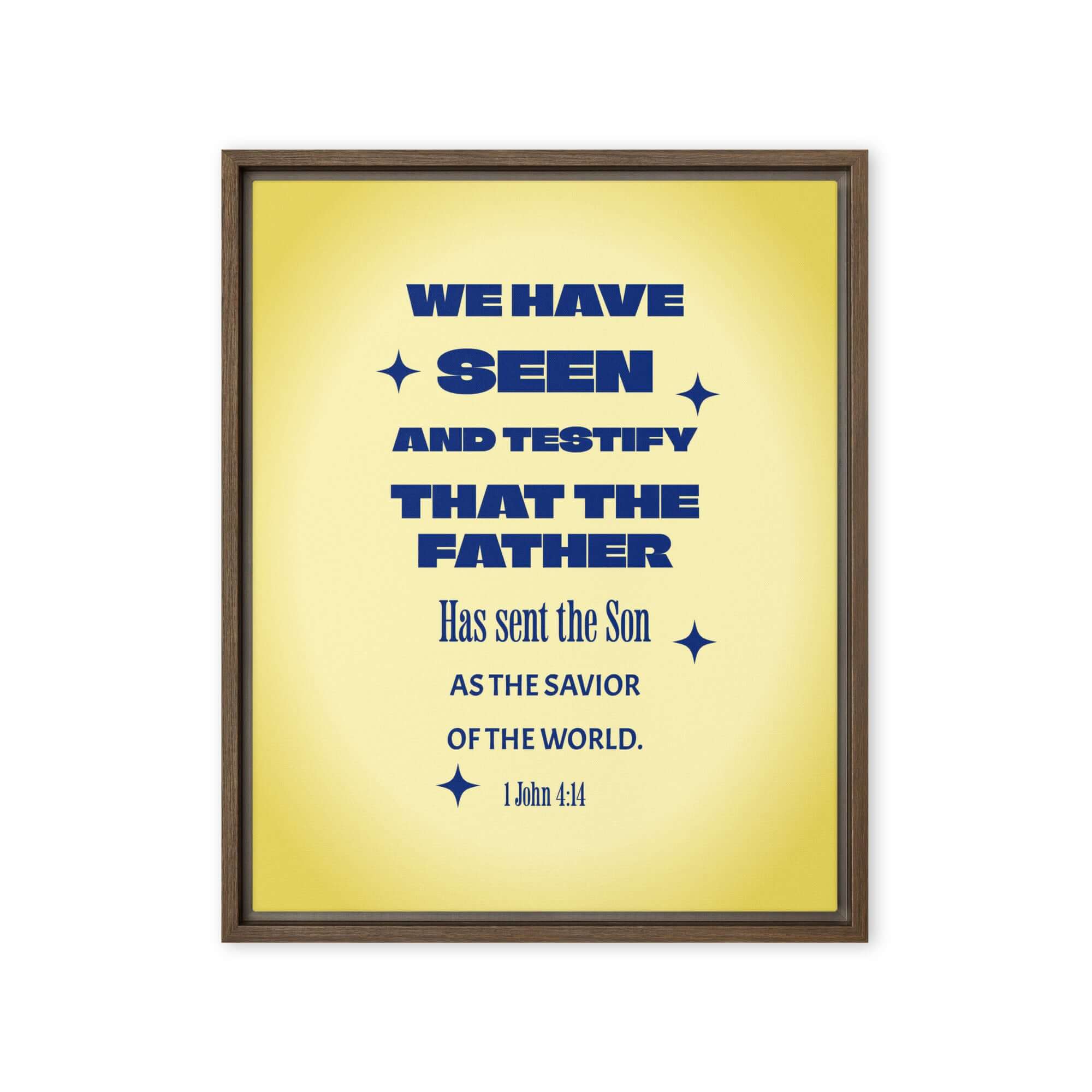 1 John 4:14 - Bible Verse, Savior of the world Framed Canvas