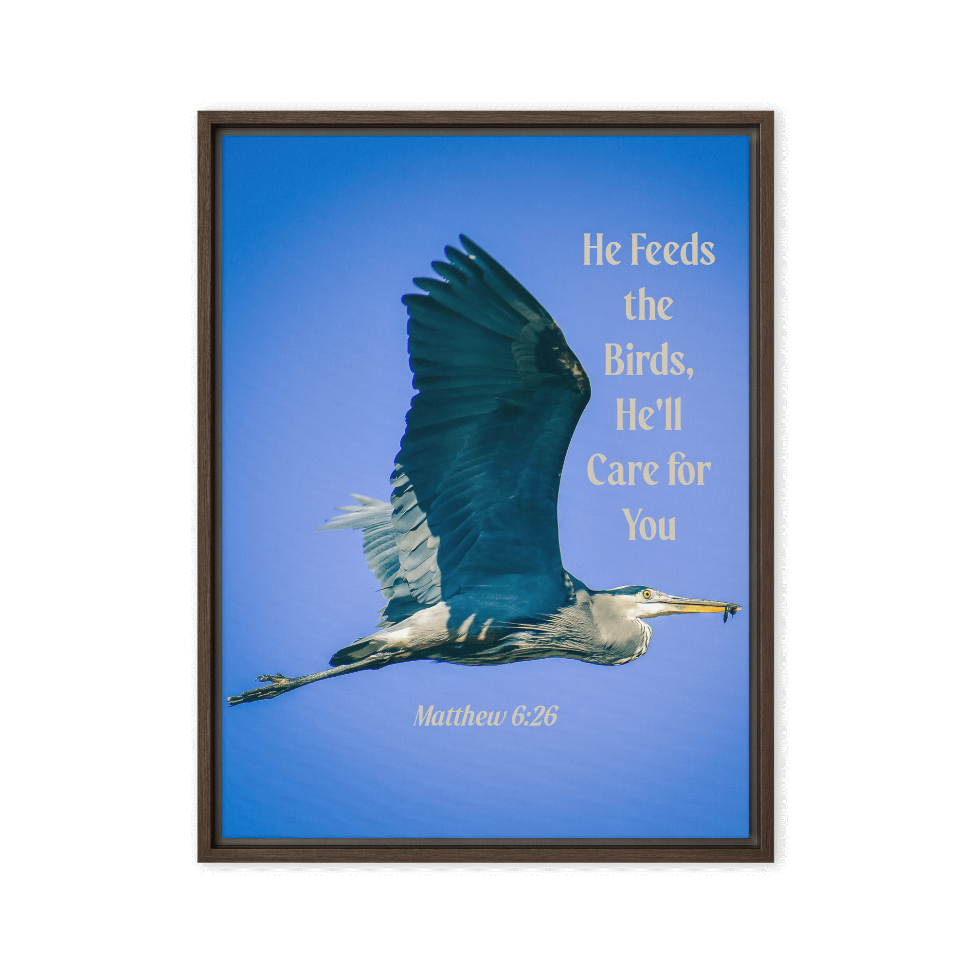 Matt 6:26, Graceful Heron, He'll Care for You Framed Canvas