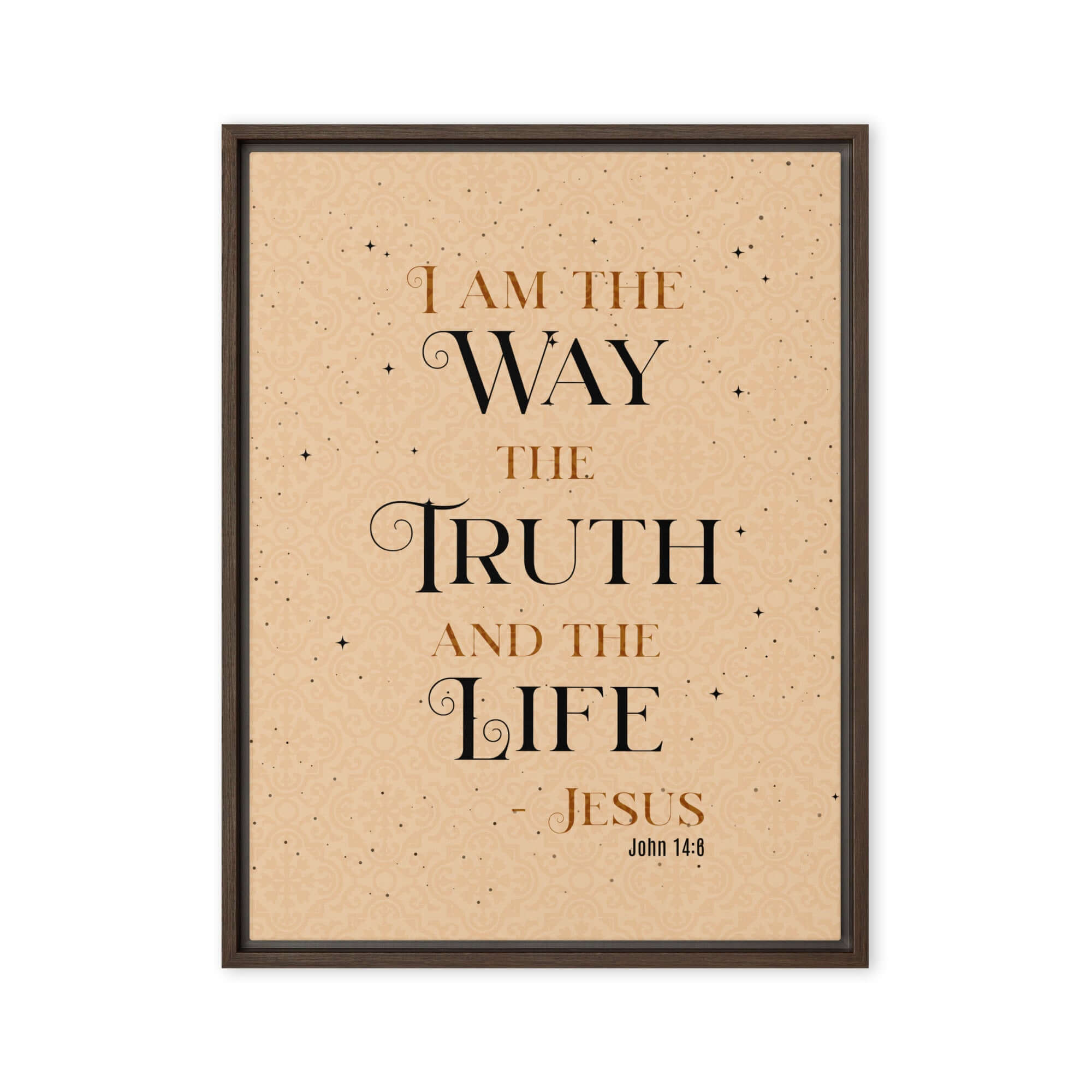 John 14:6 Bible Verse, Color Text Brown Background Framed Canvas