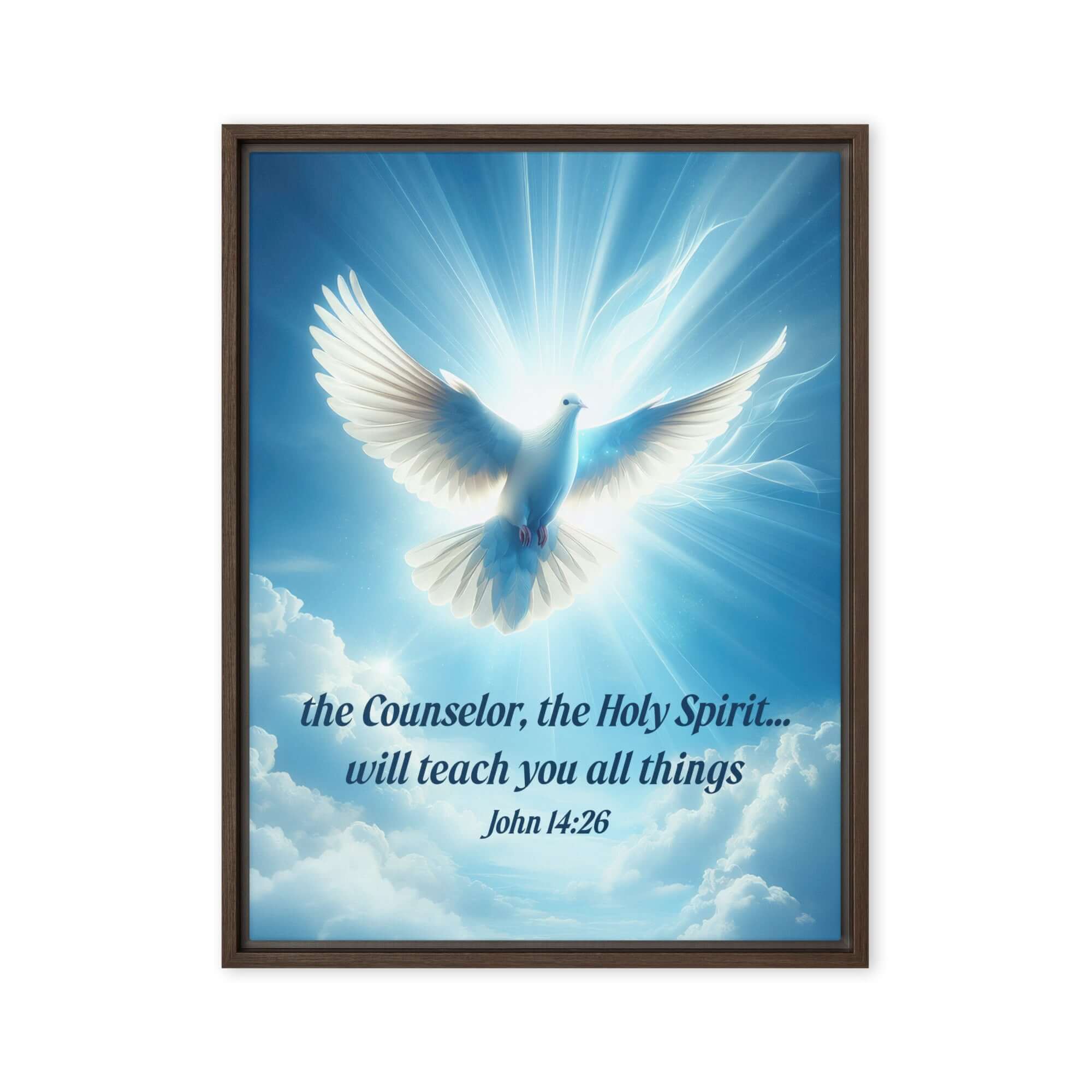 John 14:26 - Bible Verse, Holy Spirit Dove Framed Canvas