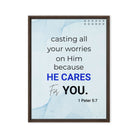 1 Pet 5:7 - Bible Verse, casting all your worries on Him Framed Canvas