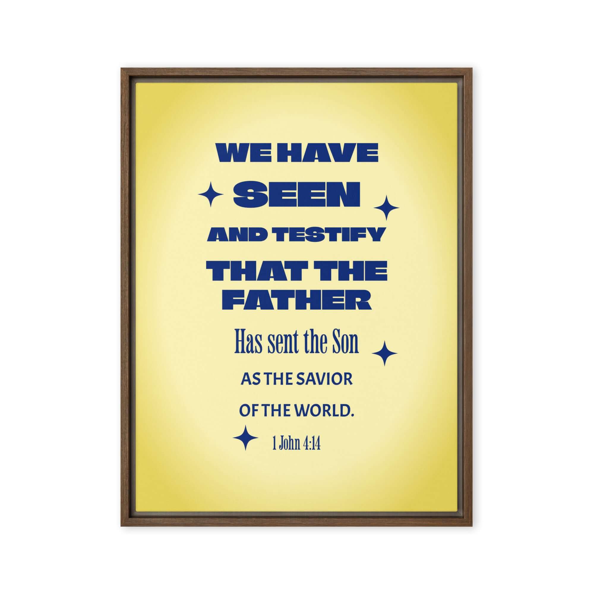 1 John 4:14 - Bible Verse, Savior of the world Framed Canvas