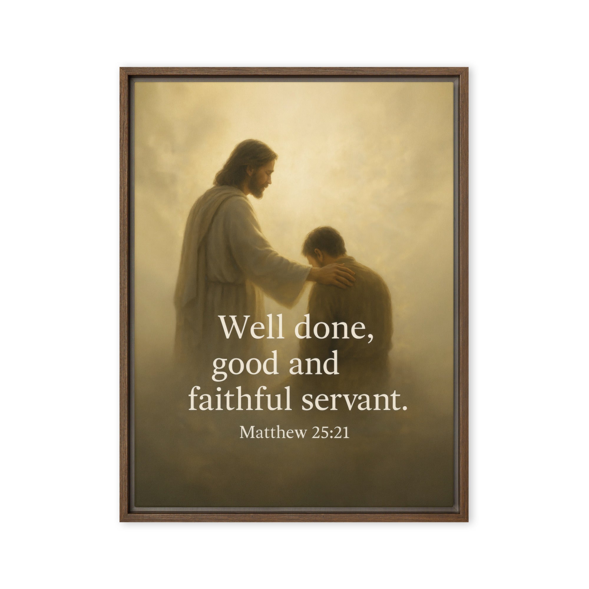 Matthew 25:21 Bible Verse Well Done Framed Canvas Brown 18″×24″