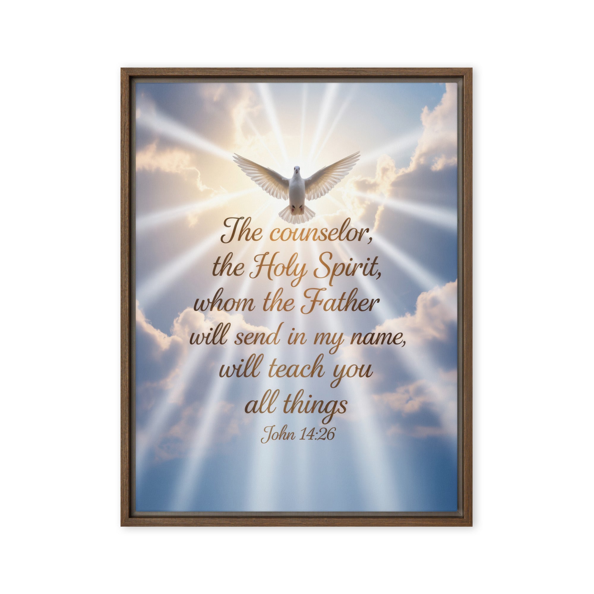 John 14:26 Bible Verse Father Framed Canvas Brown 18″×24″