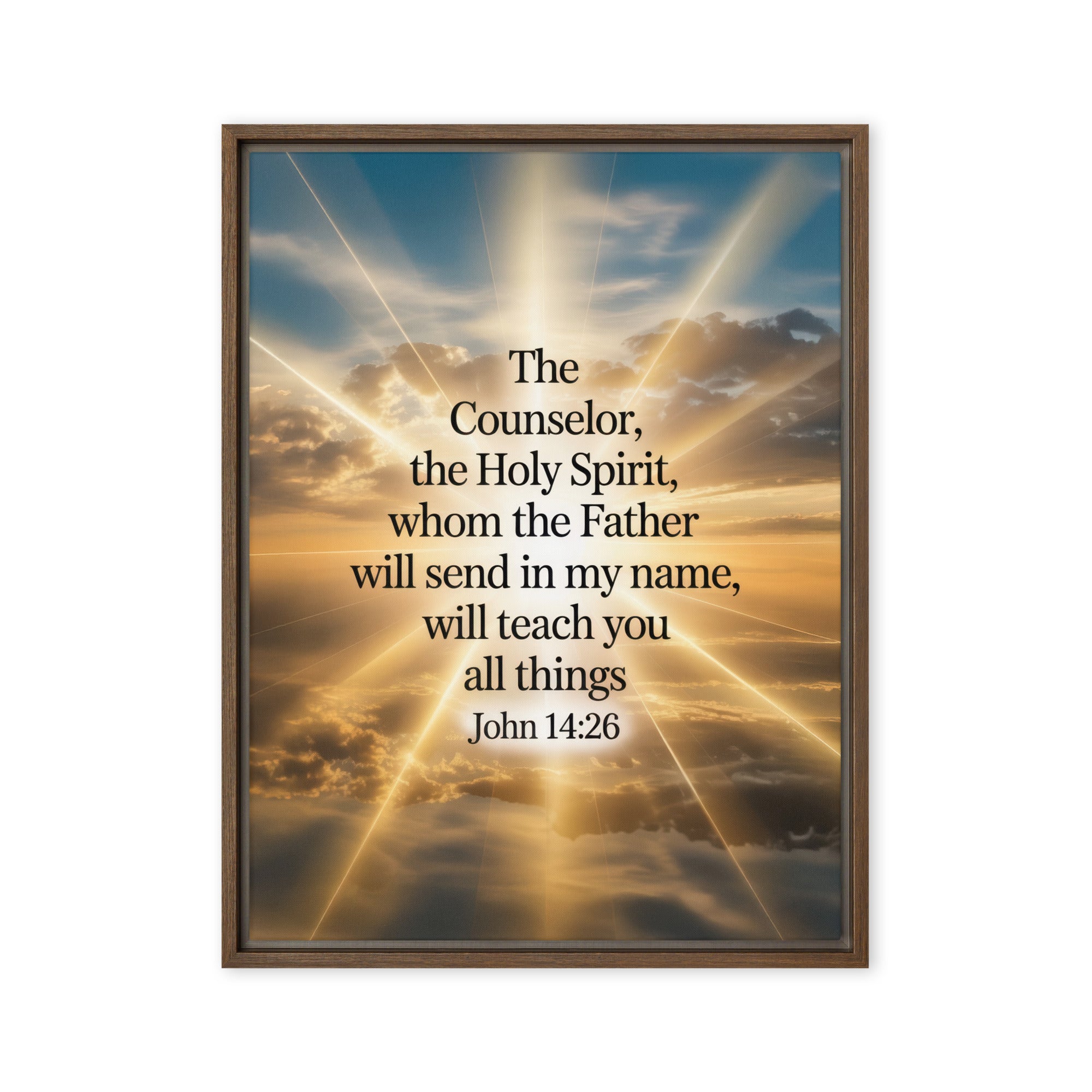 John 14:26 Bible Verse will send Framed Canvas Brown 18″×24″