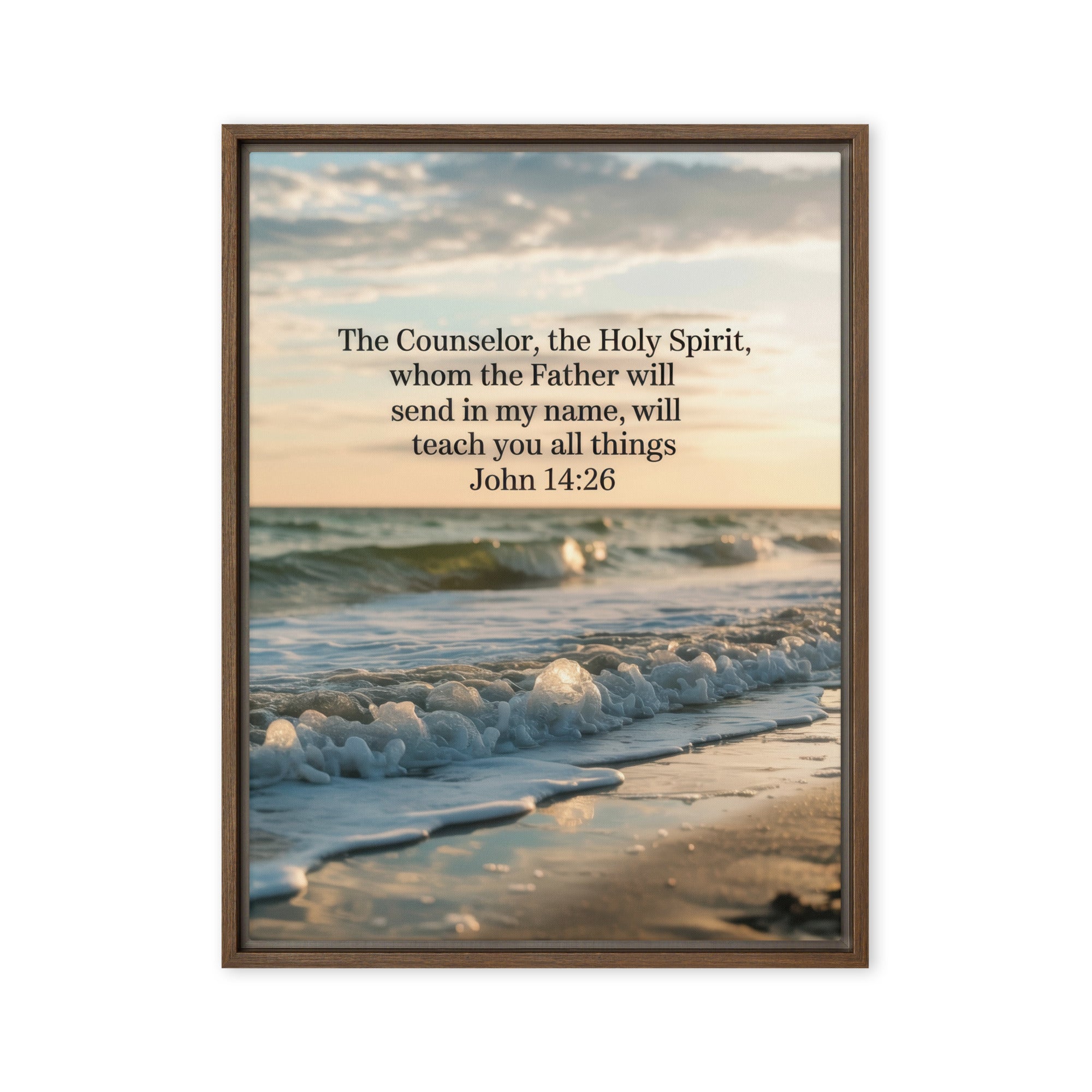 John 14:26 Bible Verse You All Framed Canvas Brown 18″×24″