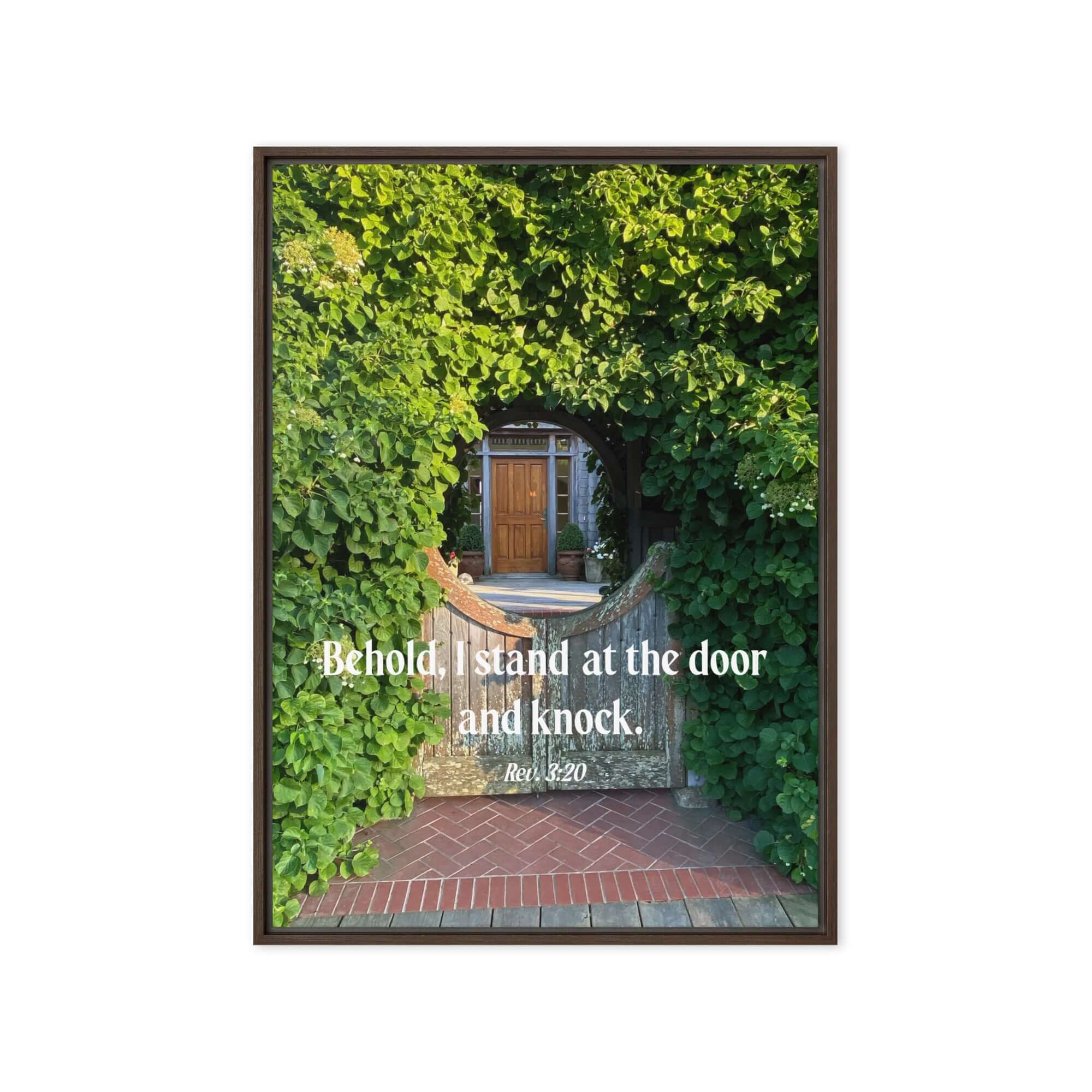 Rev 3:20 Bible Verse, Garden Doorway Framed Canvas