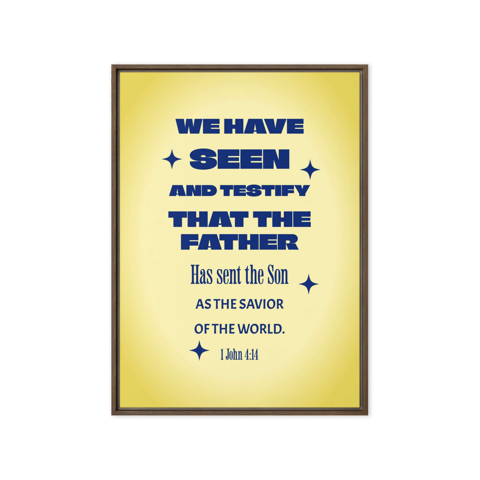 1 John 4:14 - Bible Verse, Savior of the world Framed Canvas