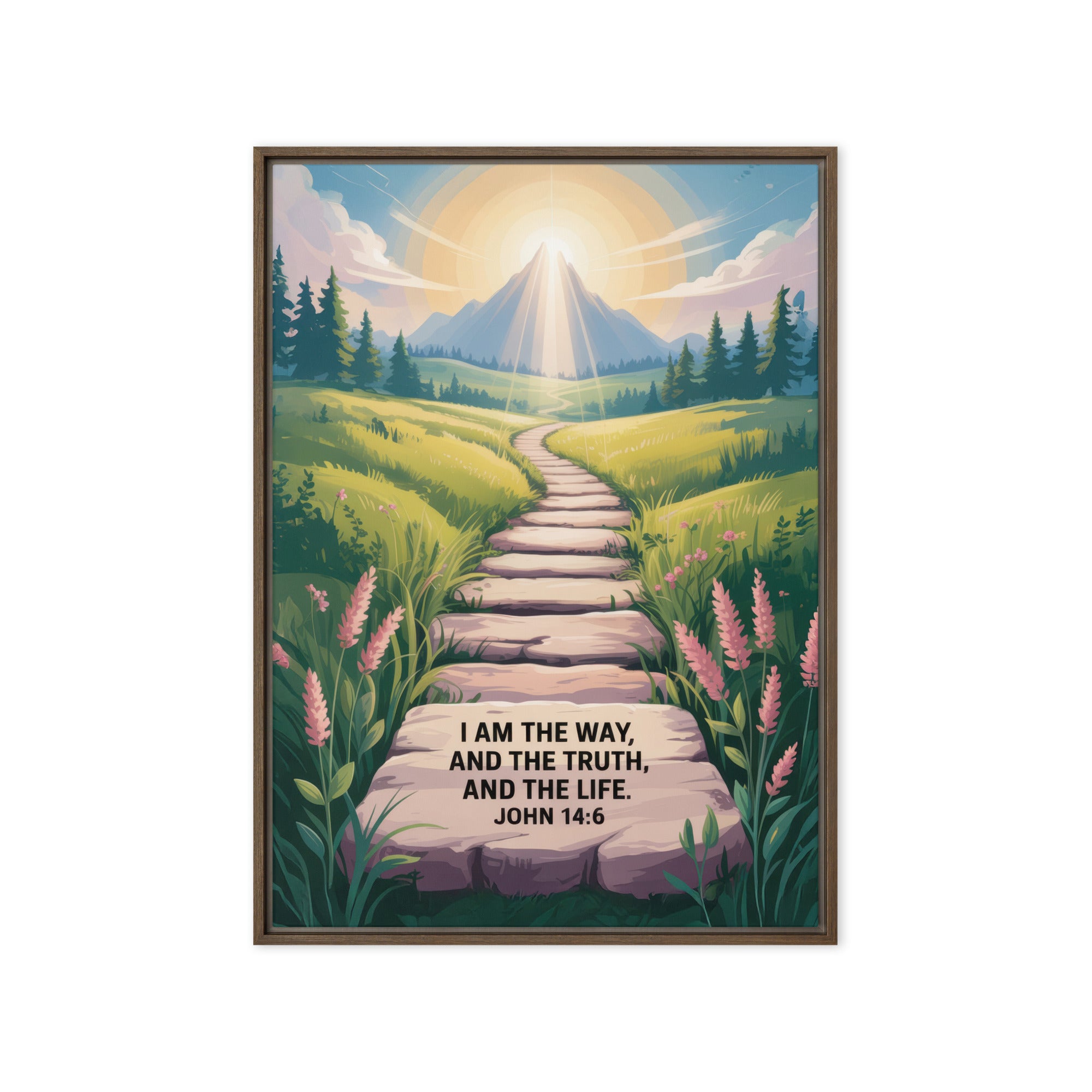 John 14:6 Bible Verse The Truth Framed Canvas Brown 20″×28″