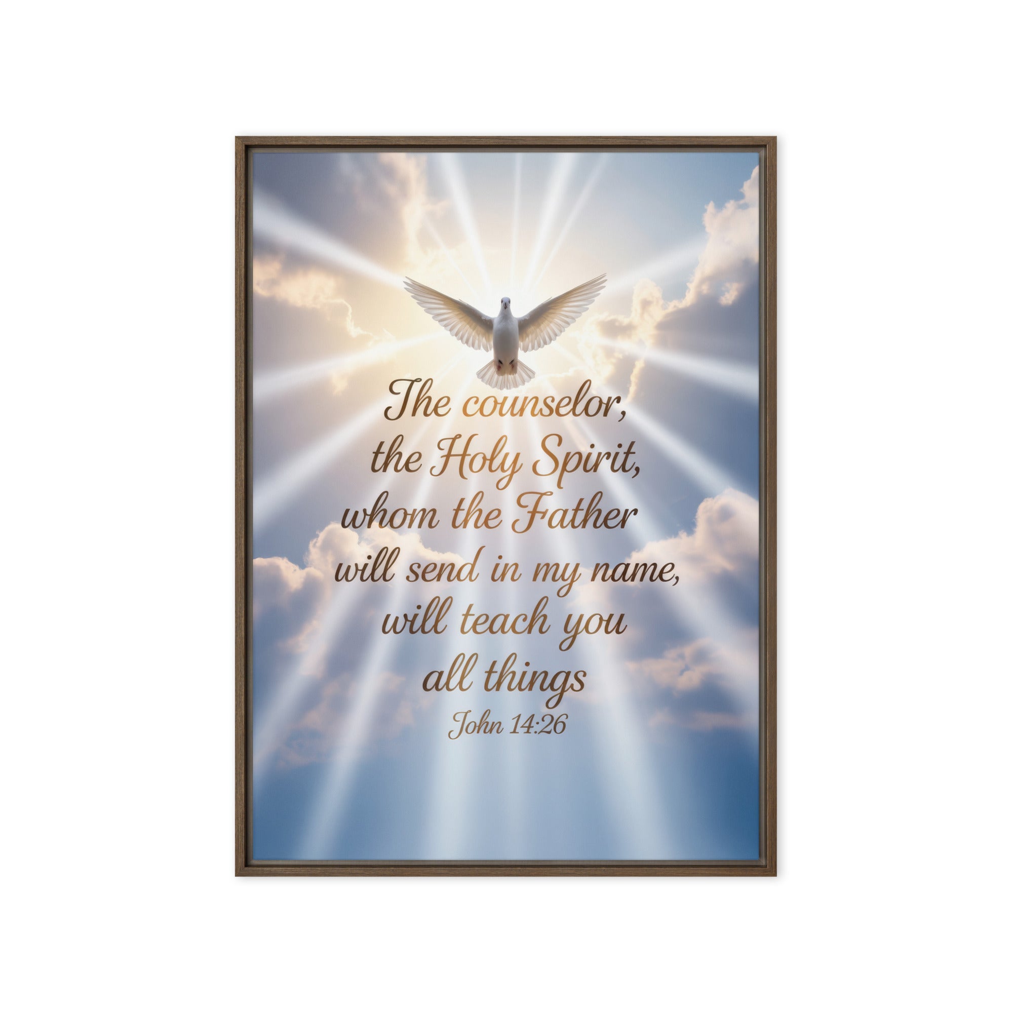 John 14:26 Bible Verse Father Framed Canvas Brown 20″×28″