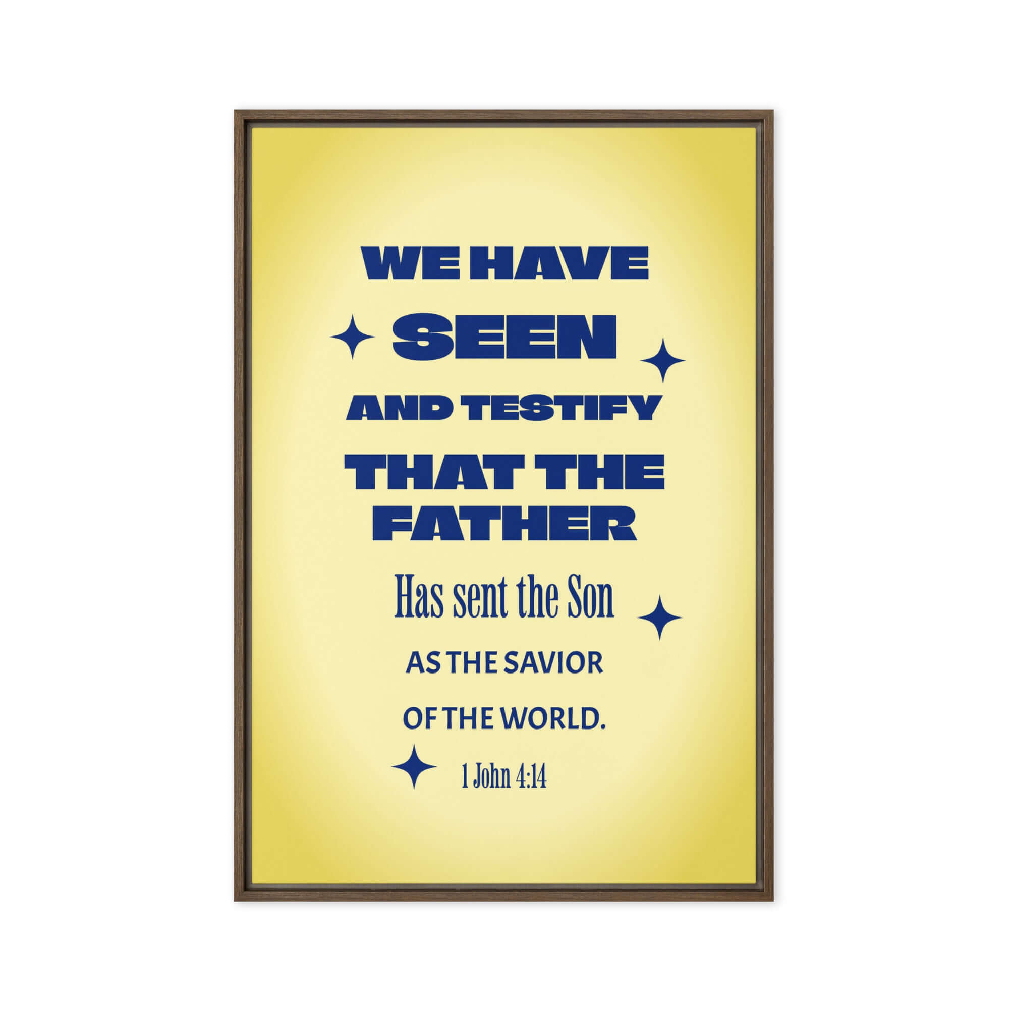 1 John 4:14 - Bible Verse, Savior of the world Framed Canvas