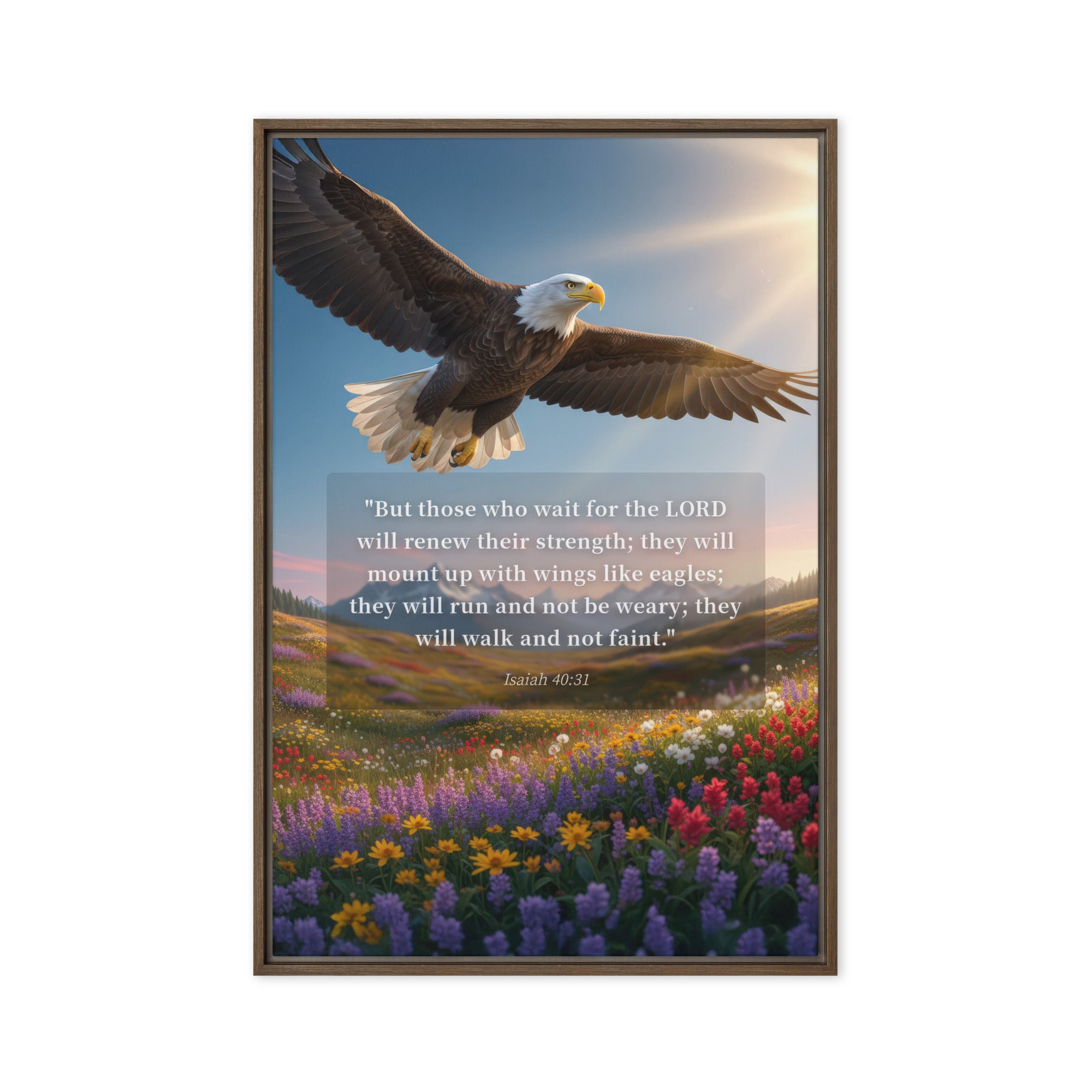 Isaiah 40:31 Bible Verse Who Wait Framed Canvas Brown 20″×30″