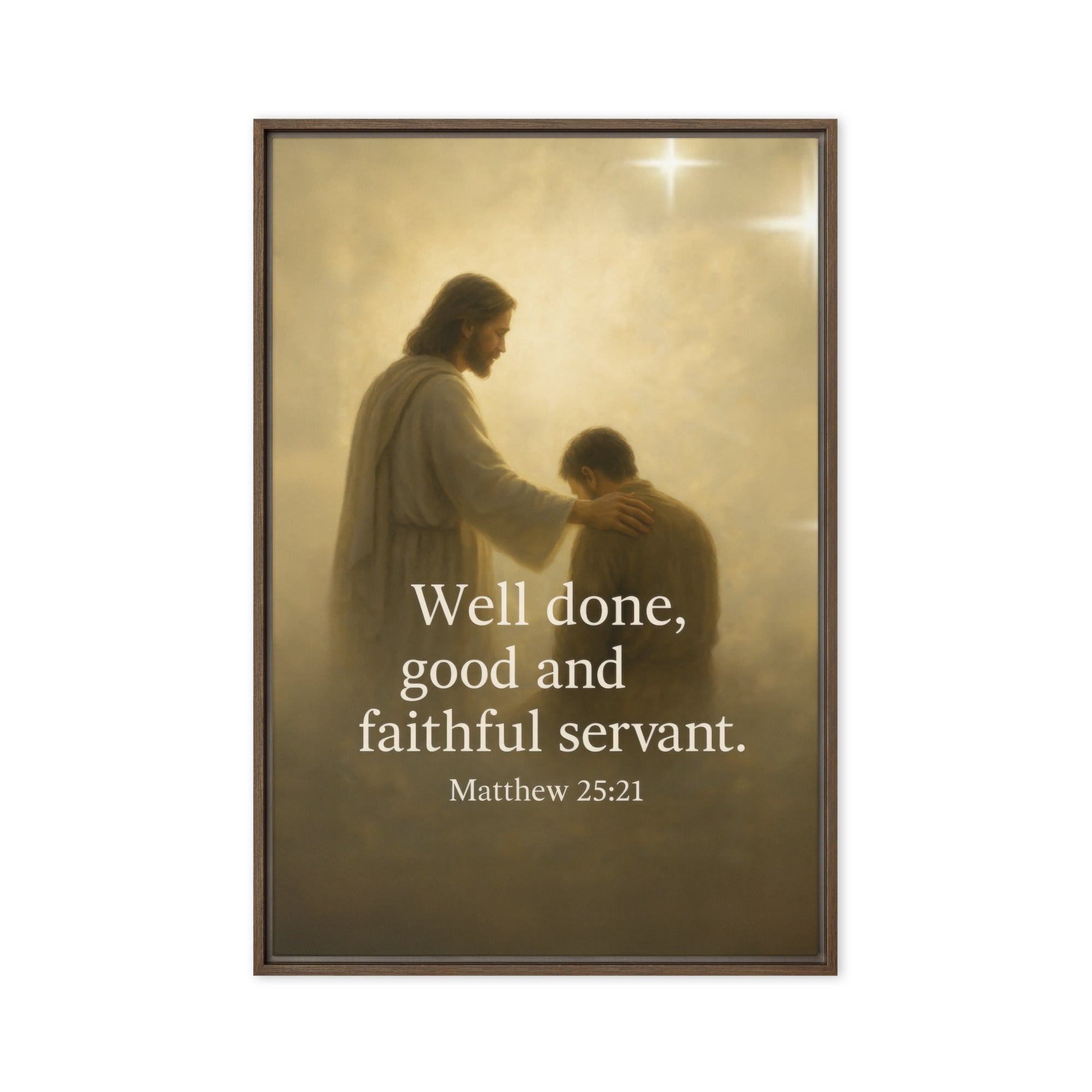 Matthew 25:21 Bible Verse Well Done Framed Canvas Brown 20″×30″