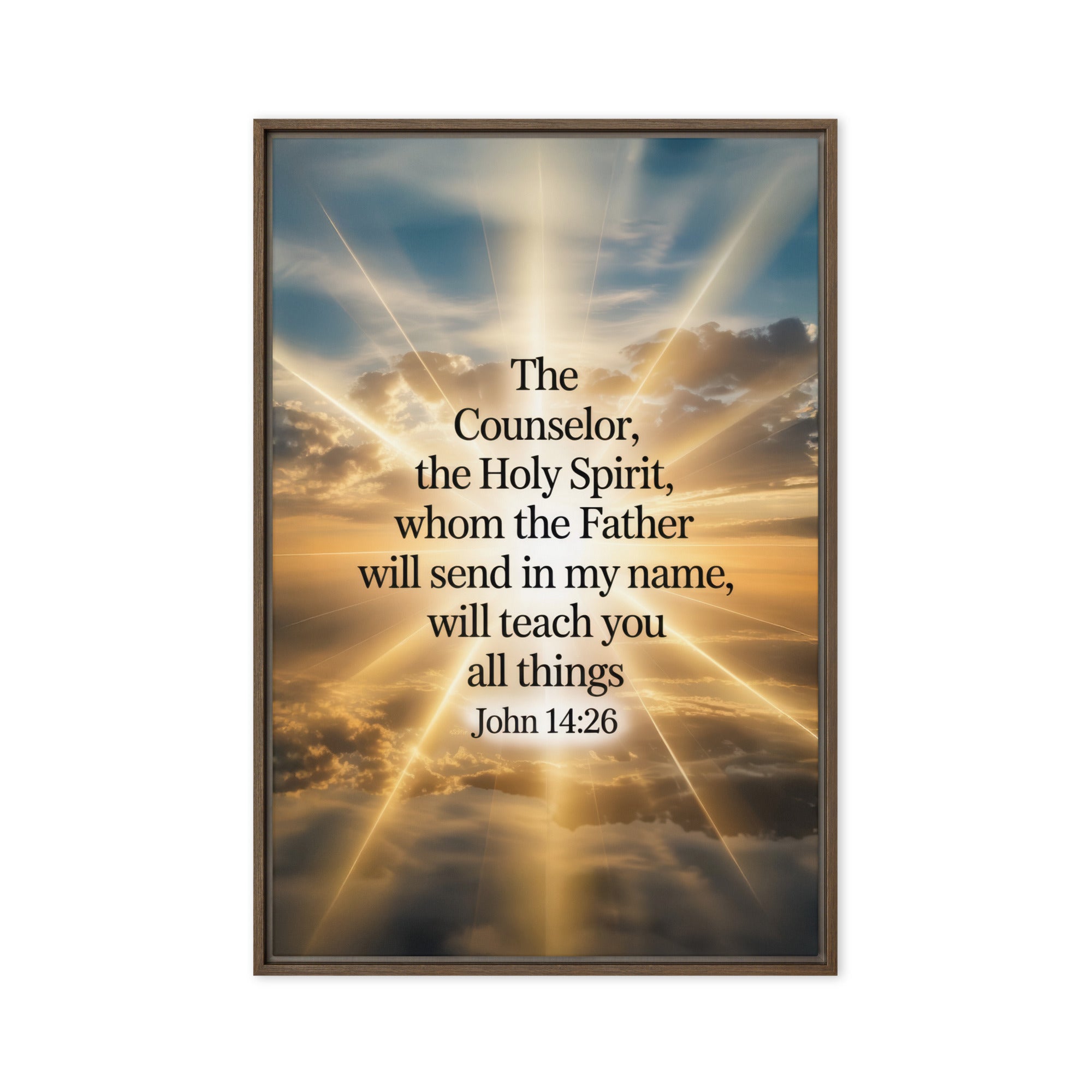John 14:26 Bible Verse will send Framed Canvas Brown 20″×30″
