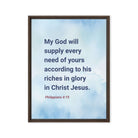 Phil 4:19 - Bible Verse, God will supply Framed Canvas