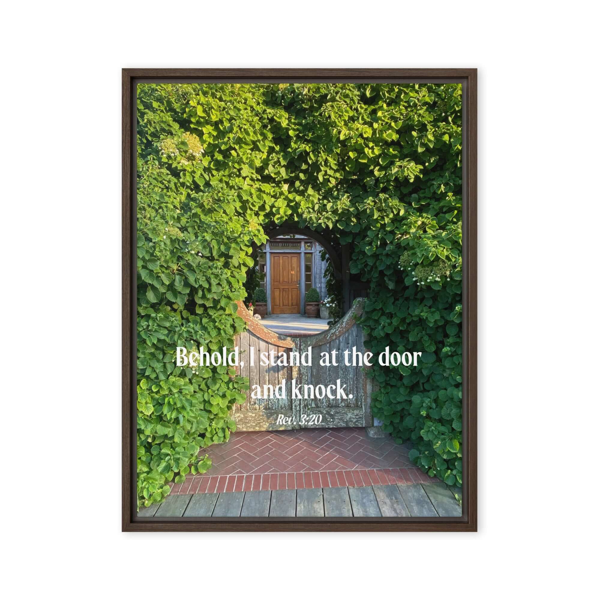 Rev 3:20 Bible Verse, Garden Doorway Framed Canvas