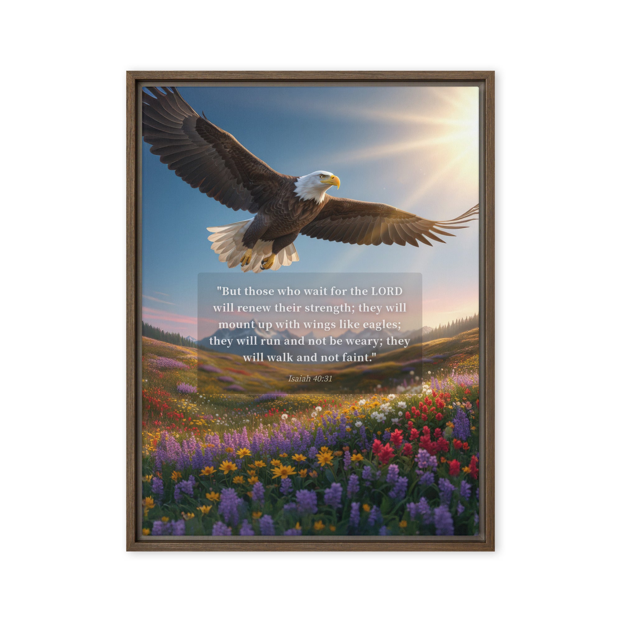 Isaiah 40:31 Bible Verse Who Wait Framed Canvas Brown 24″×32″
