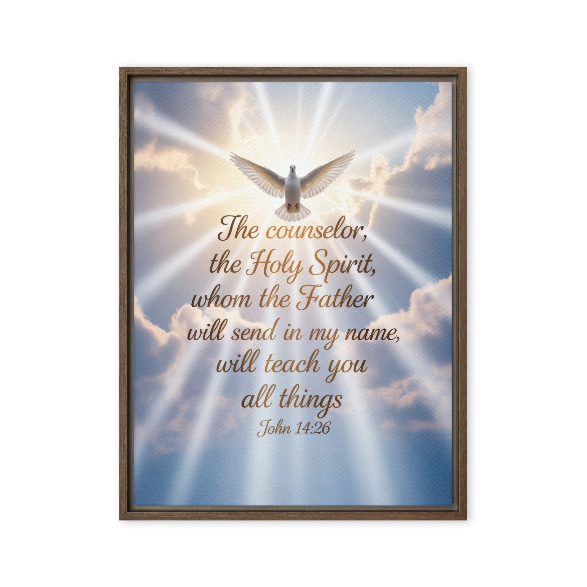 John 14:26 Bible Verse Father Framed Canvas Brown 24″×32″