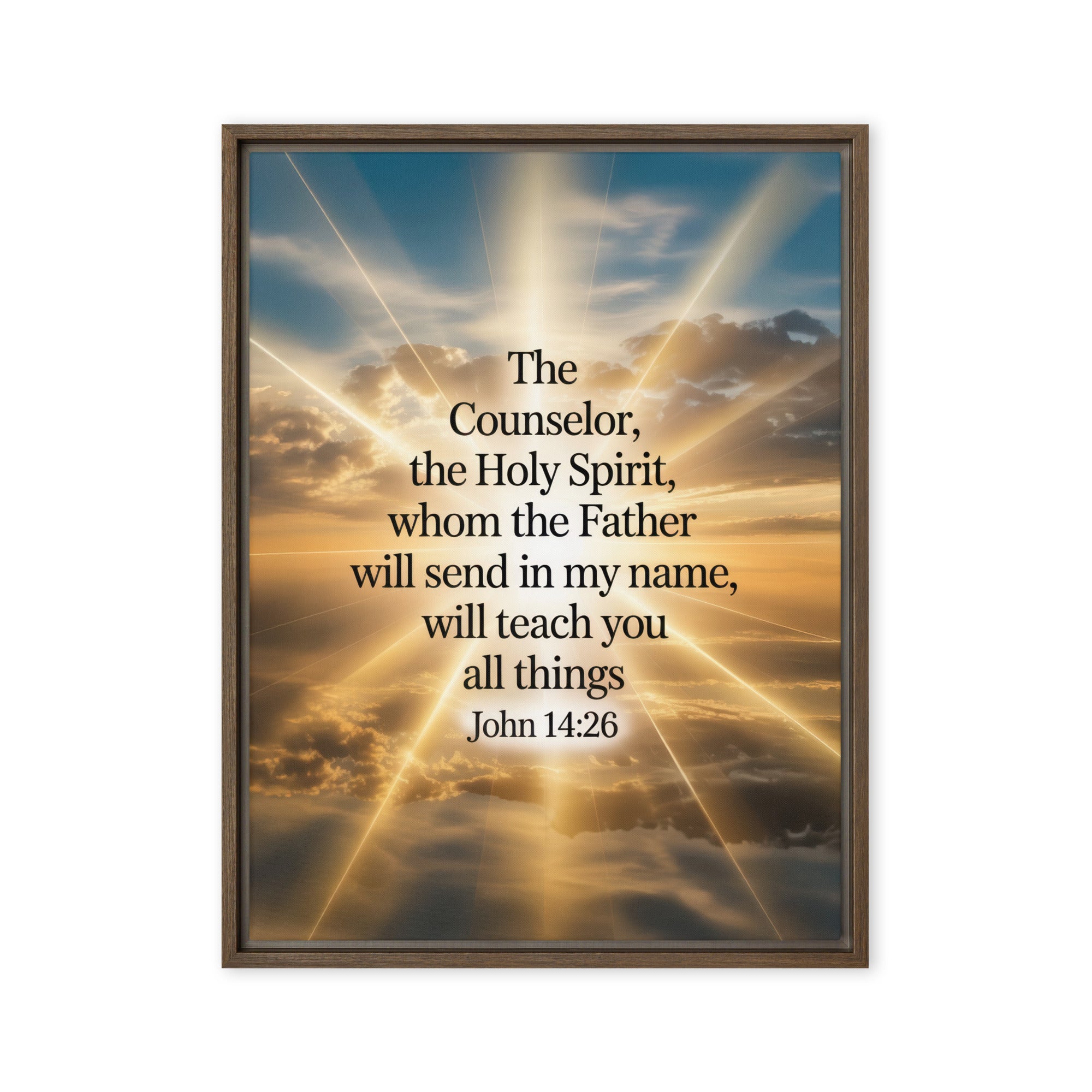 John 14:26 Bible Verse will send Framed Canvas Brown 24″×32″