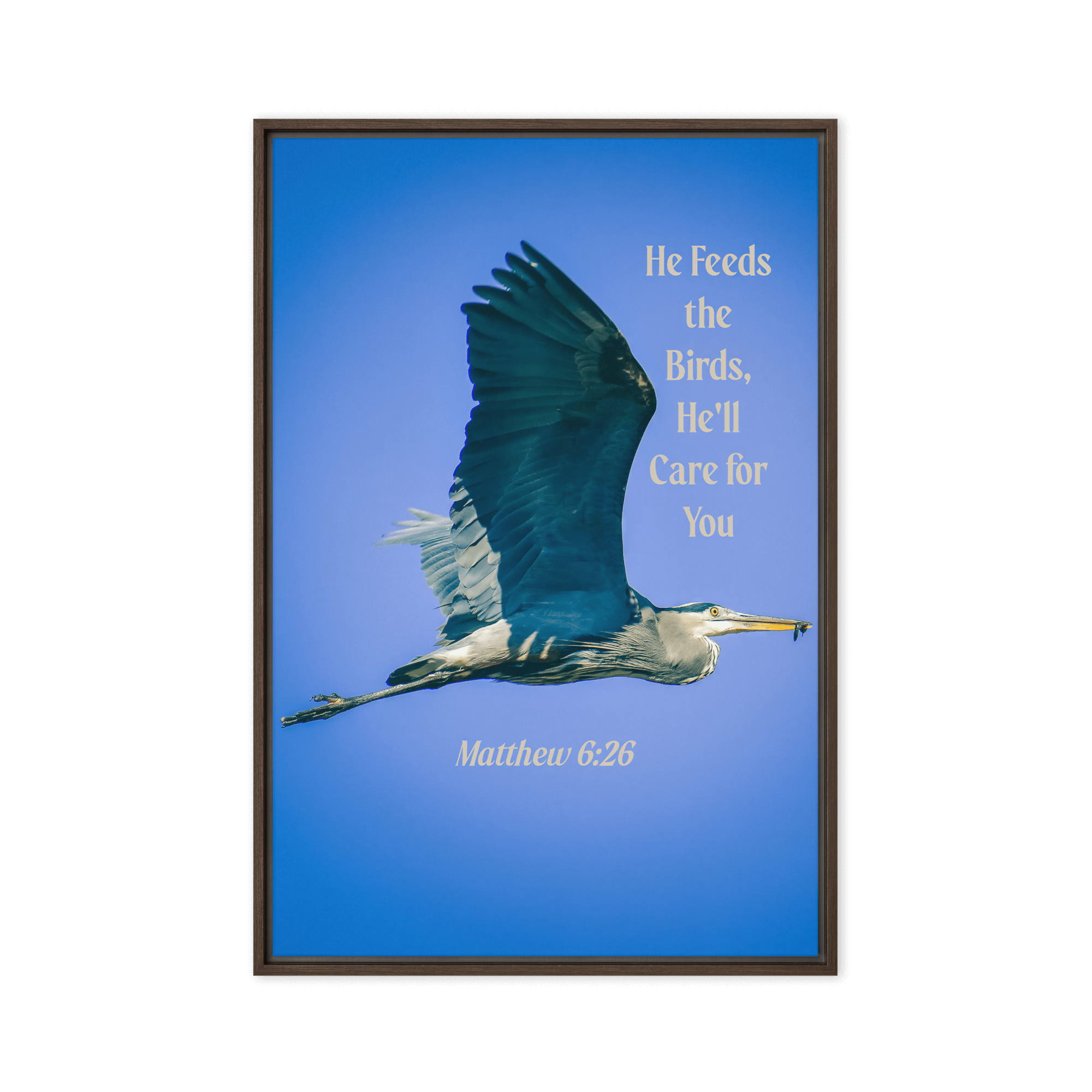 Matt 6:26, Graceful Heron, He'll Care for You Framed Canvas