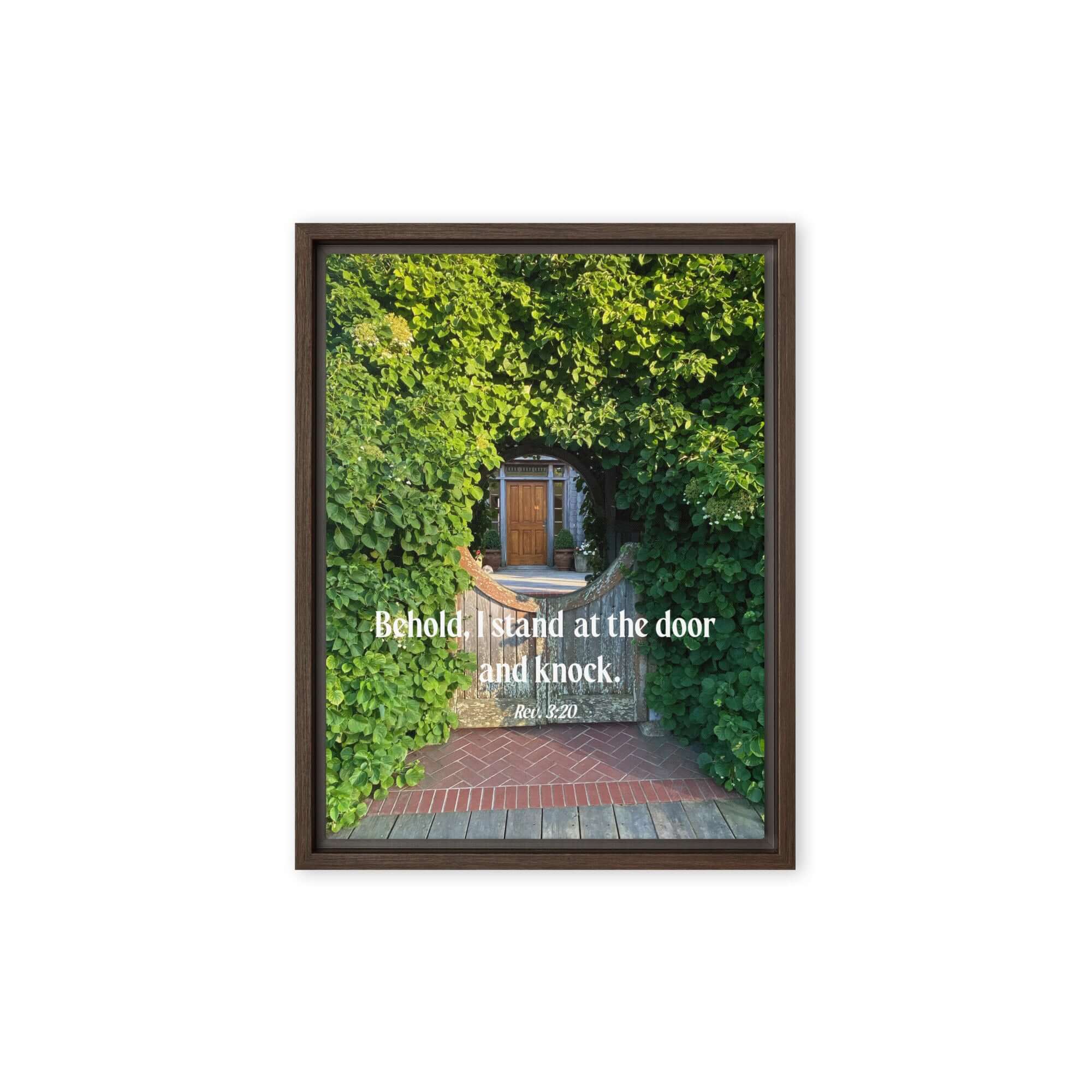 Rev 3:20 Bible Verse, Garden Doorway Framed Canvas